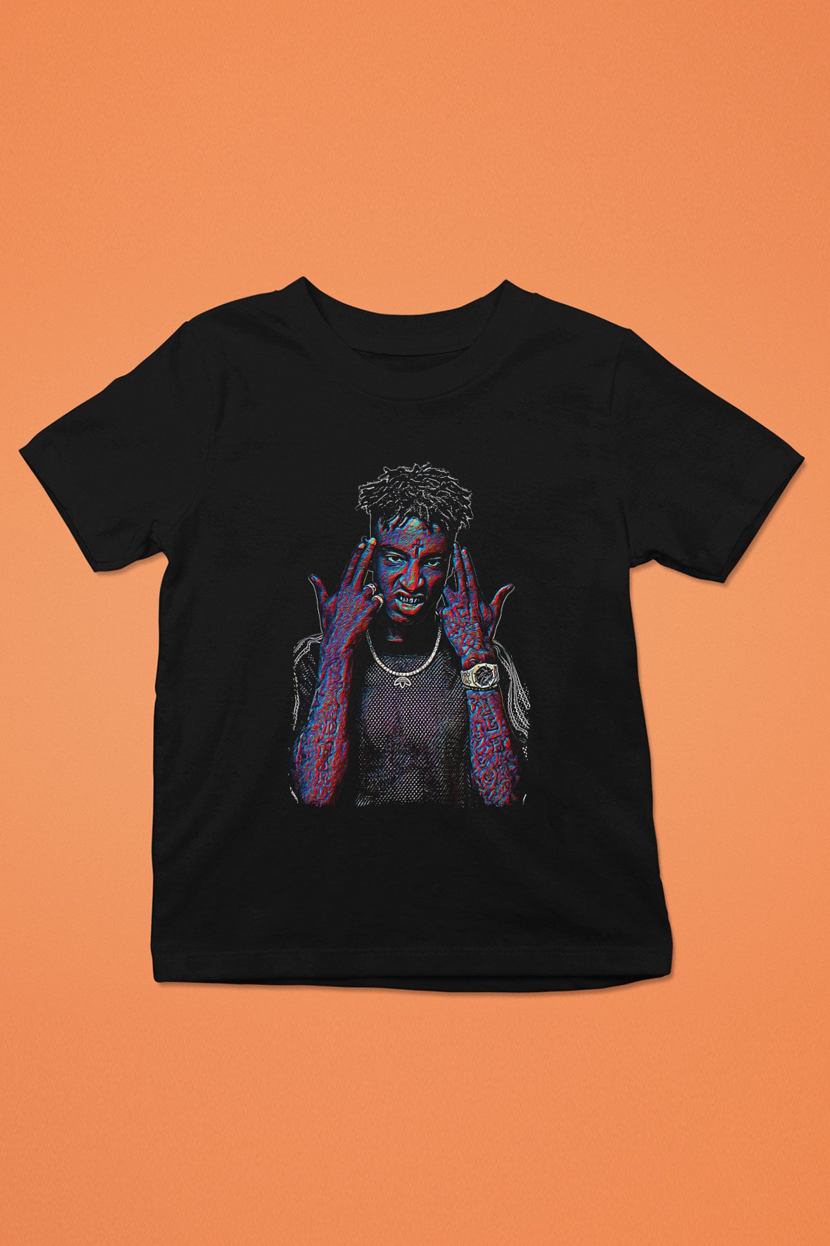 21 Savage Baskılı Unisex Siyah Çocuk Tişört - Tshirt