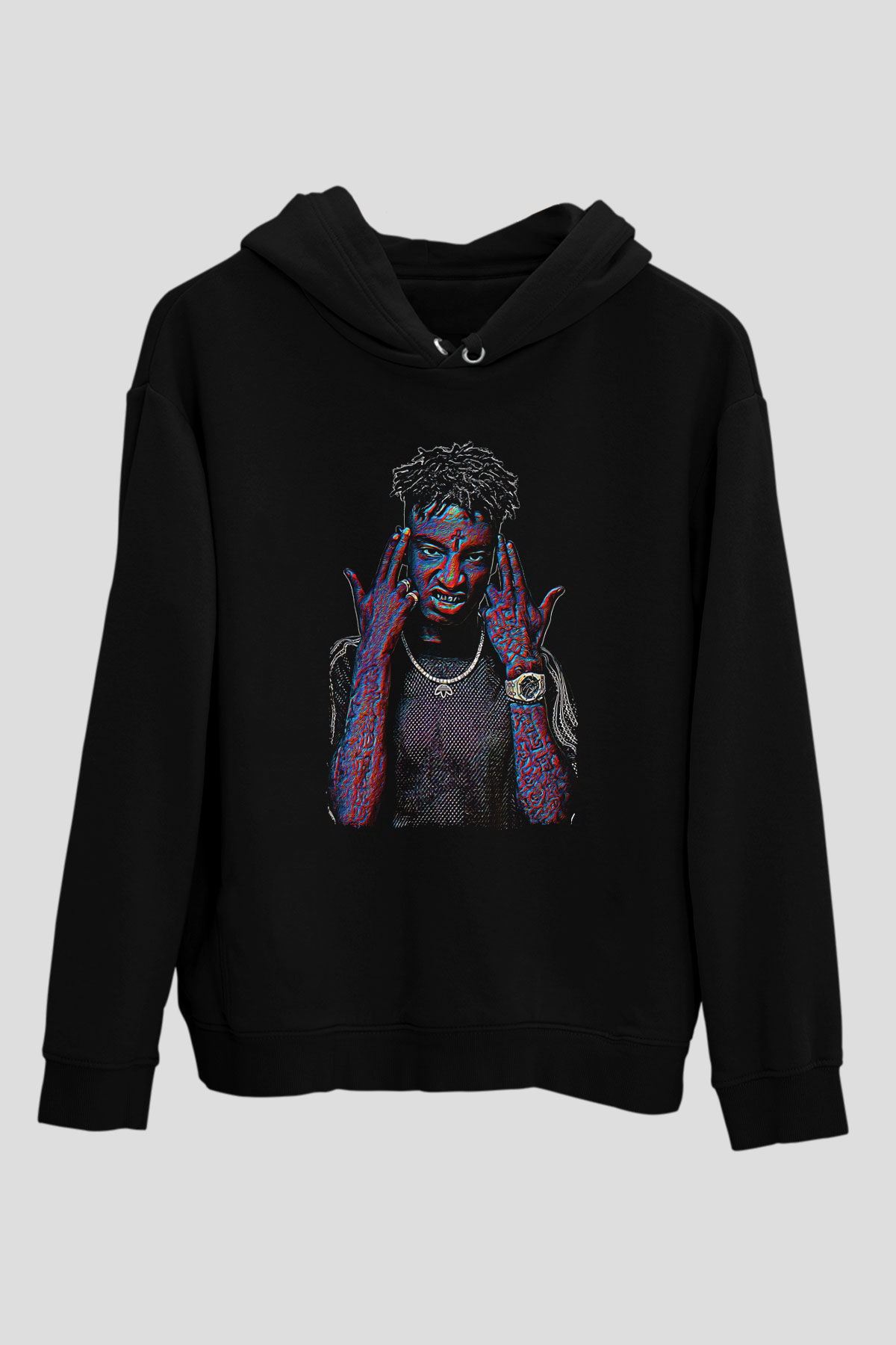 21 Savage Baskılı Unisex Siyah Hoodie