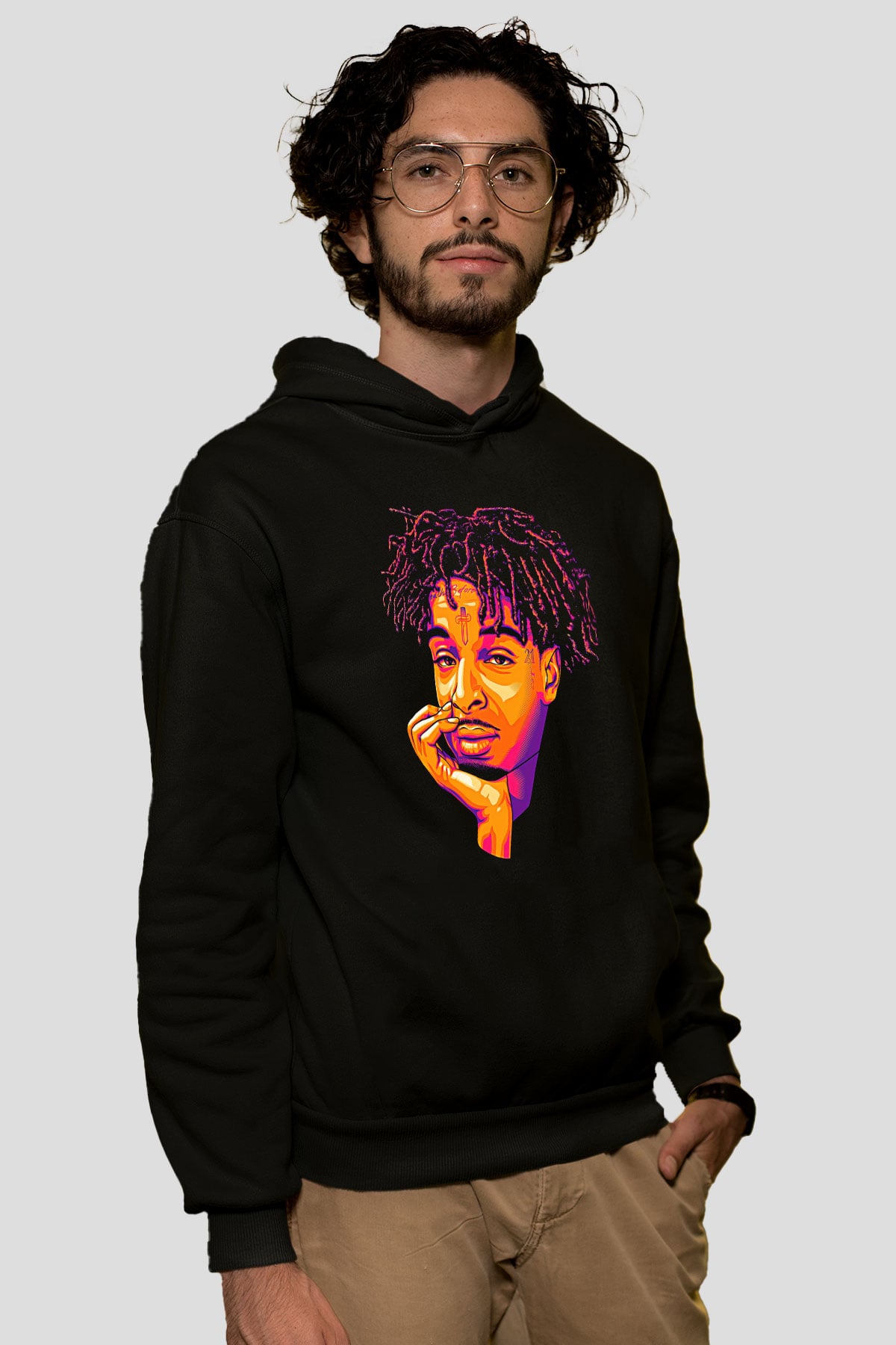 21 Savage Baskılı Unisex Siyah Hoodie