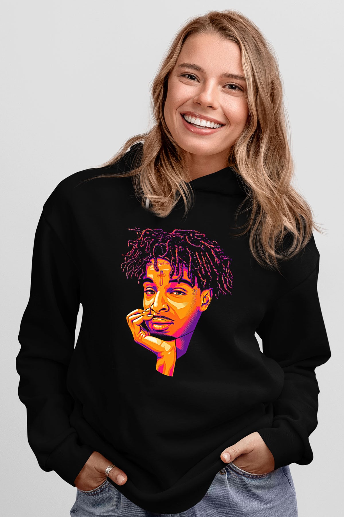 21 Savage Baskılı Unisex Siyah Hoodie