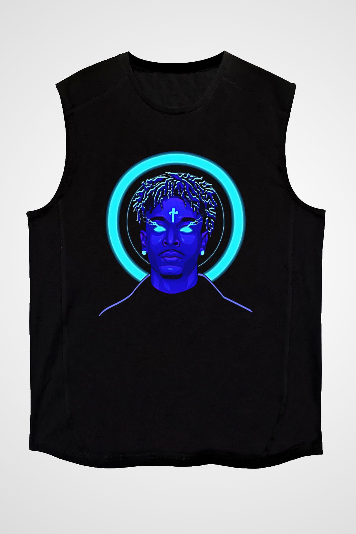 21 Savage Baskılı Unisex Siyah Kolsuz Tişört - Tshirt