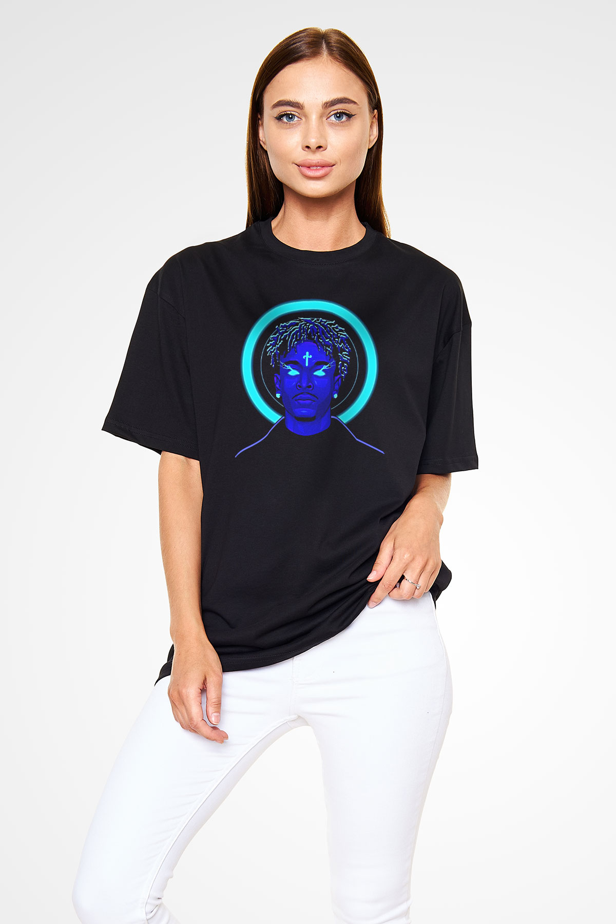 21 Savage Baskılı Unisex Siyah Oversize Tişört - Tshirt