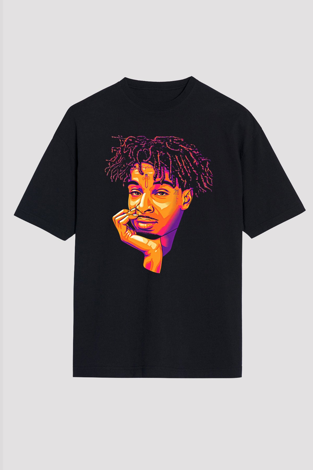 21 Savage Baskılı Unisex Siyah Oversize Tişört - Tshirt