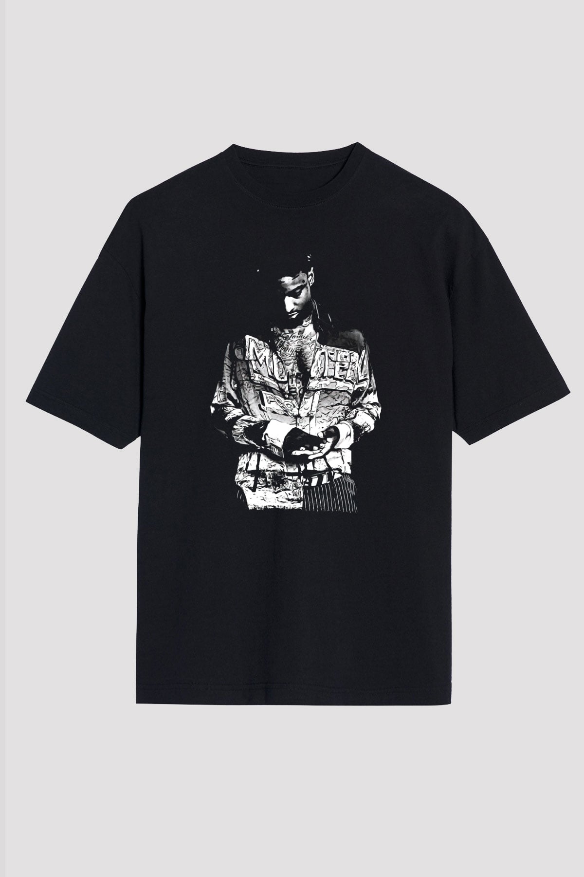 21 Savage Baskılı Unisex Siyah Oversize Tişört - Tshirt
