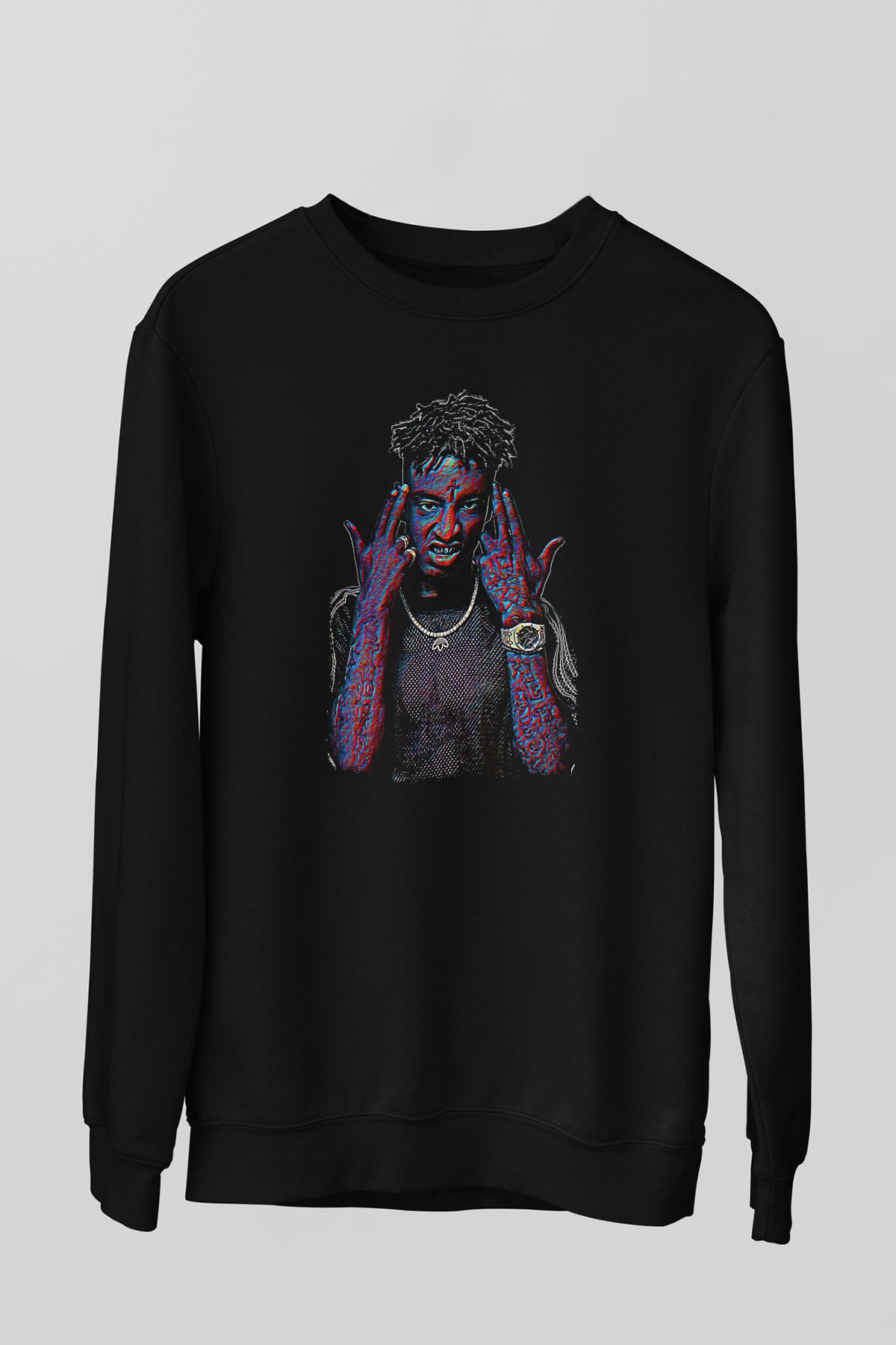 21 Savage Baskılı Unisex Siyah Sweatshirt