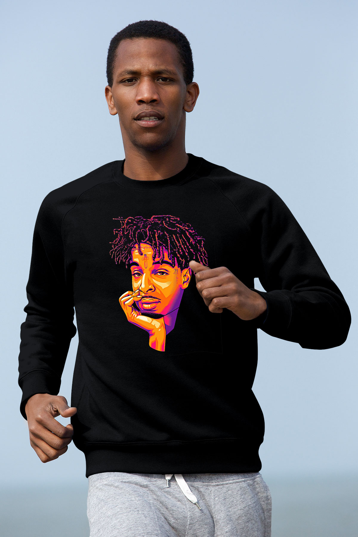 21 Savage Baskılı Unisex Siyah Sweatshirt