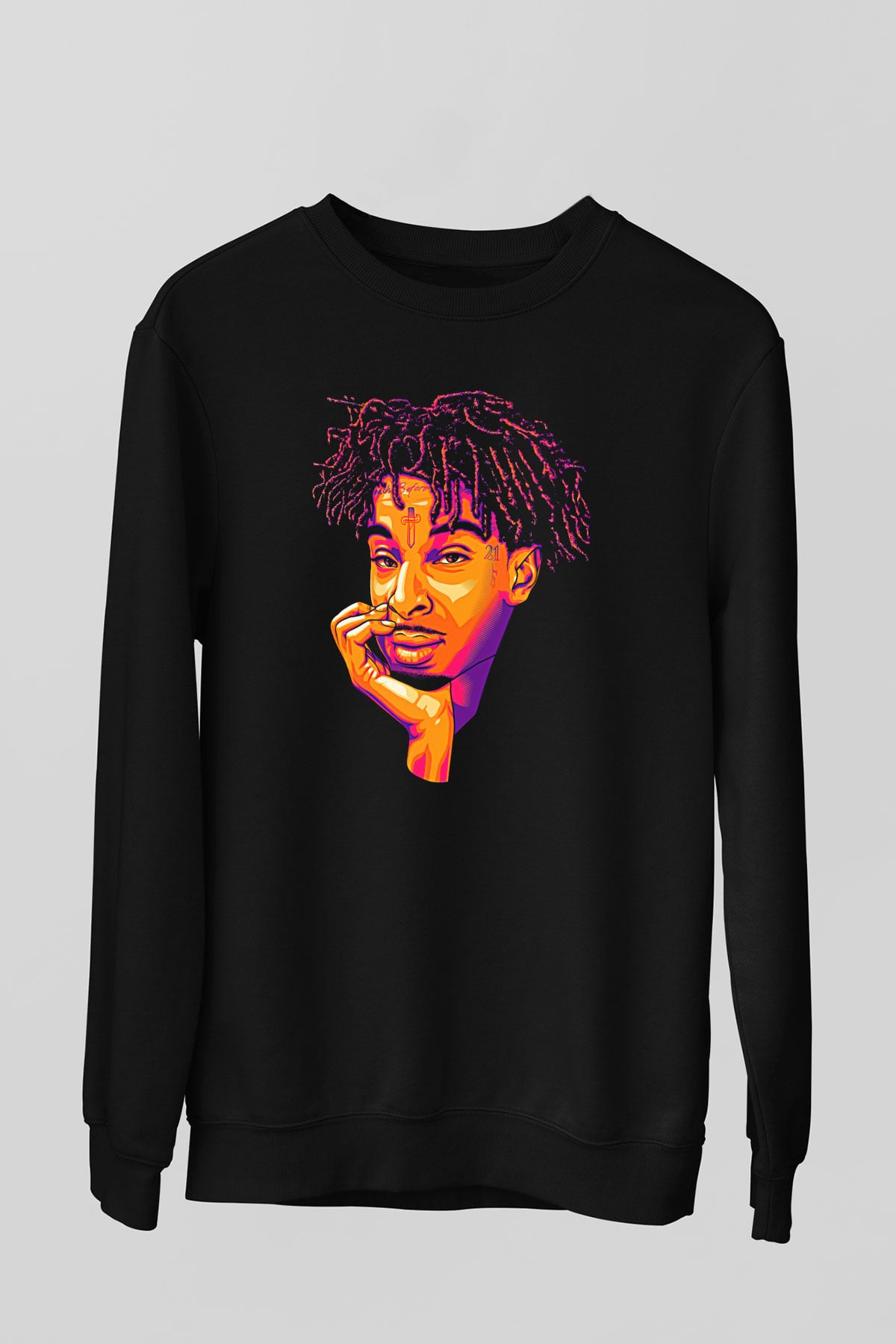 21 Savage Baskılı Unisex Siyah Sweatshirt