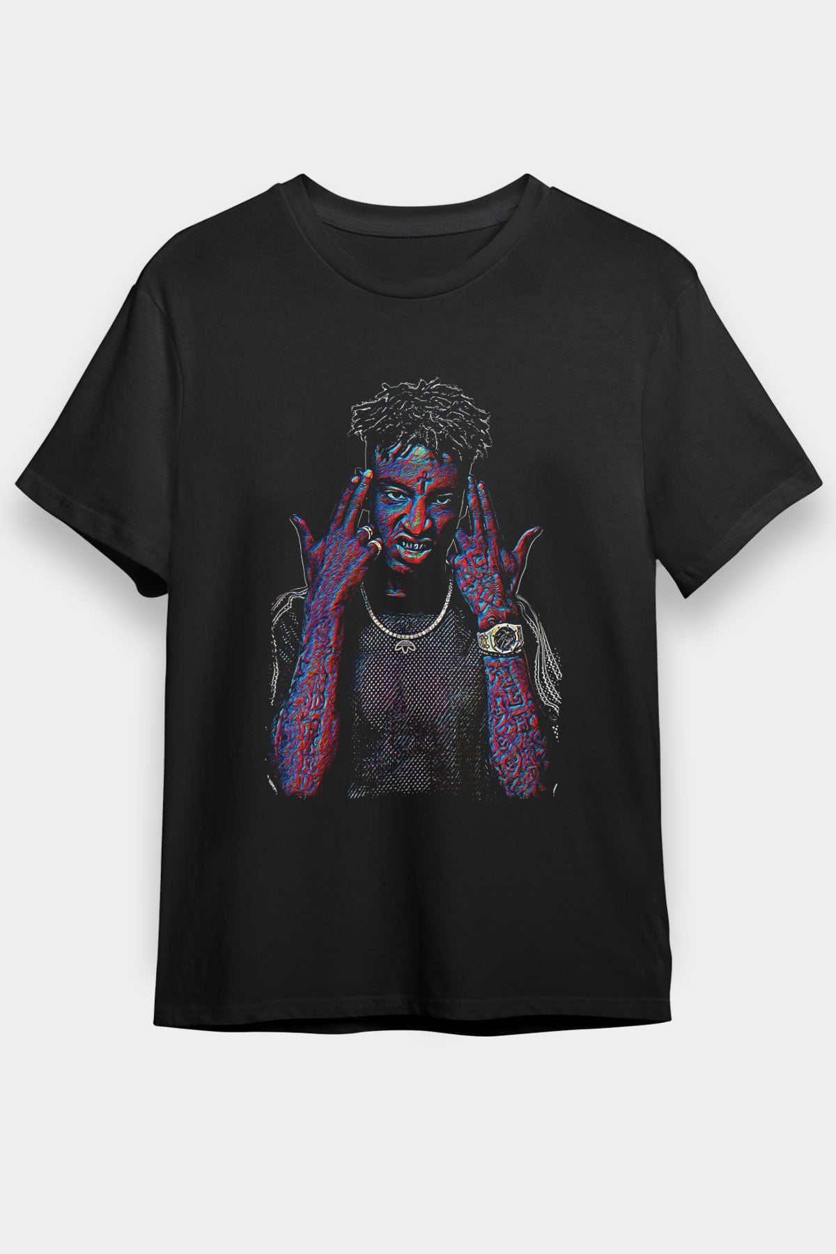 21 Savage Baskılı Unisex Siyah Tişört - Tshirt