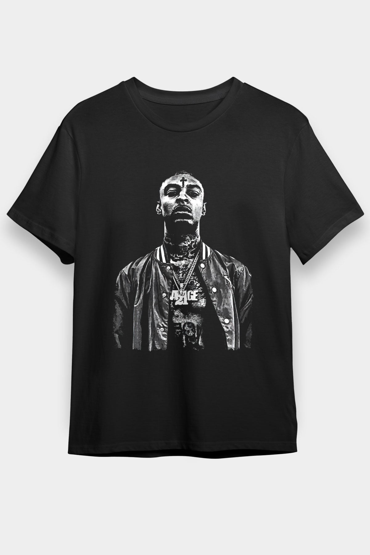 21 Savage Baskılı Unisex Siyah Tişört - Tshirt