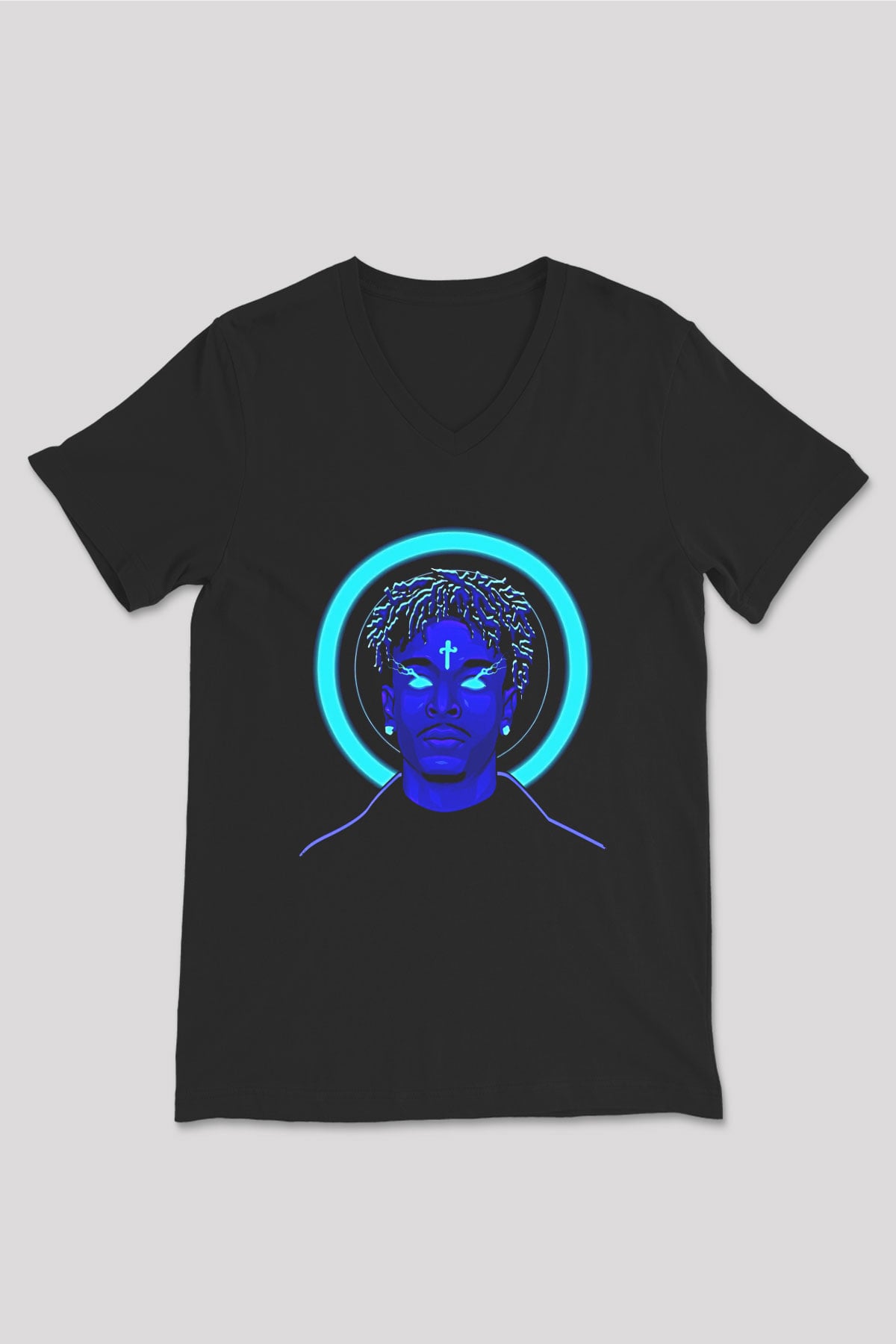 21 Savage Baskılı Unisex Siyah V Yaka Tişört - Tshirt