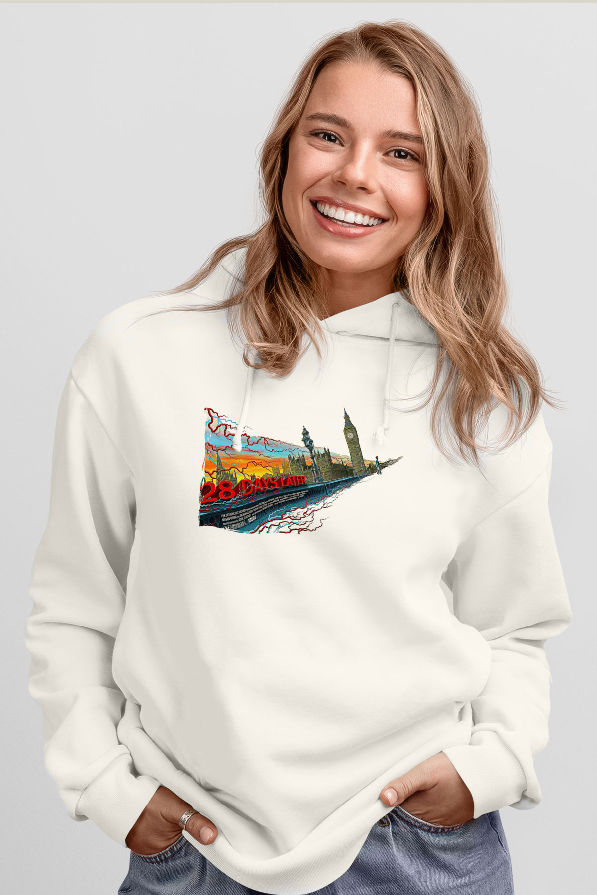 28 Days Later Baskılı Beyaz Unisex Hoodie