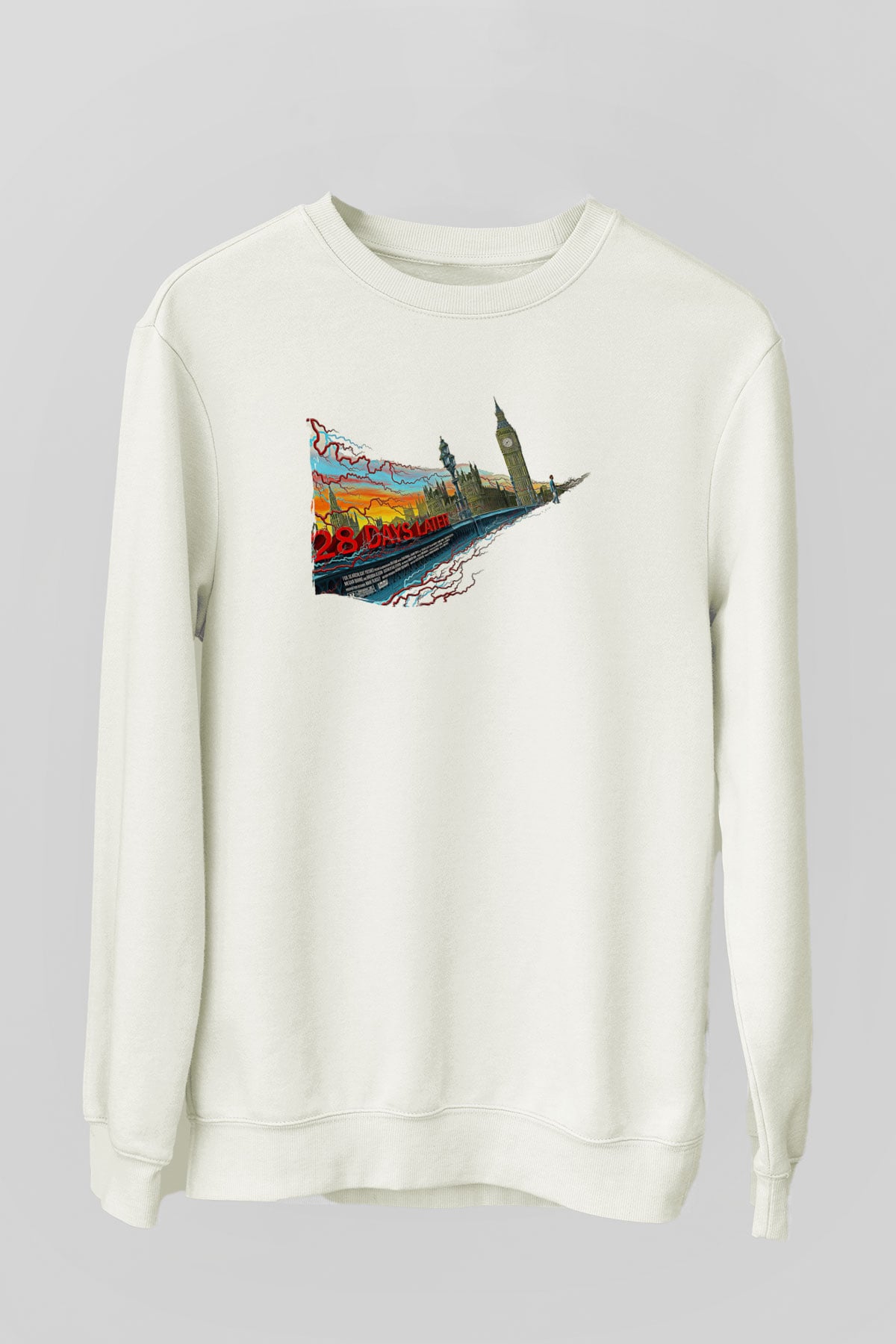 28 Days Later Baskılı Beyaz Unisex Sweatshirt