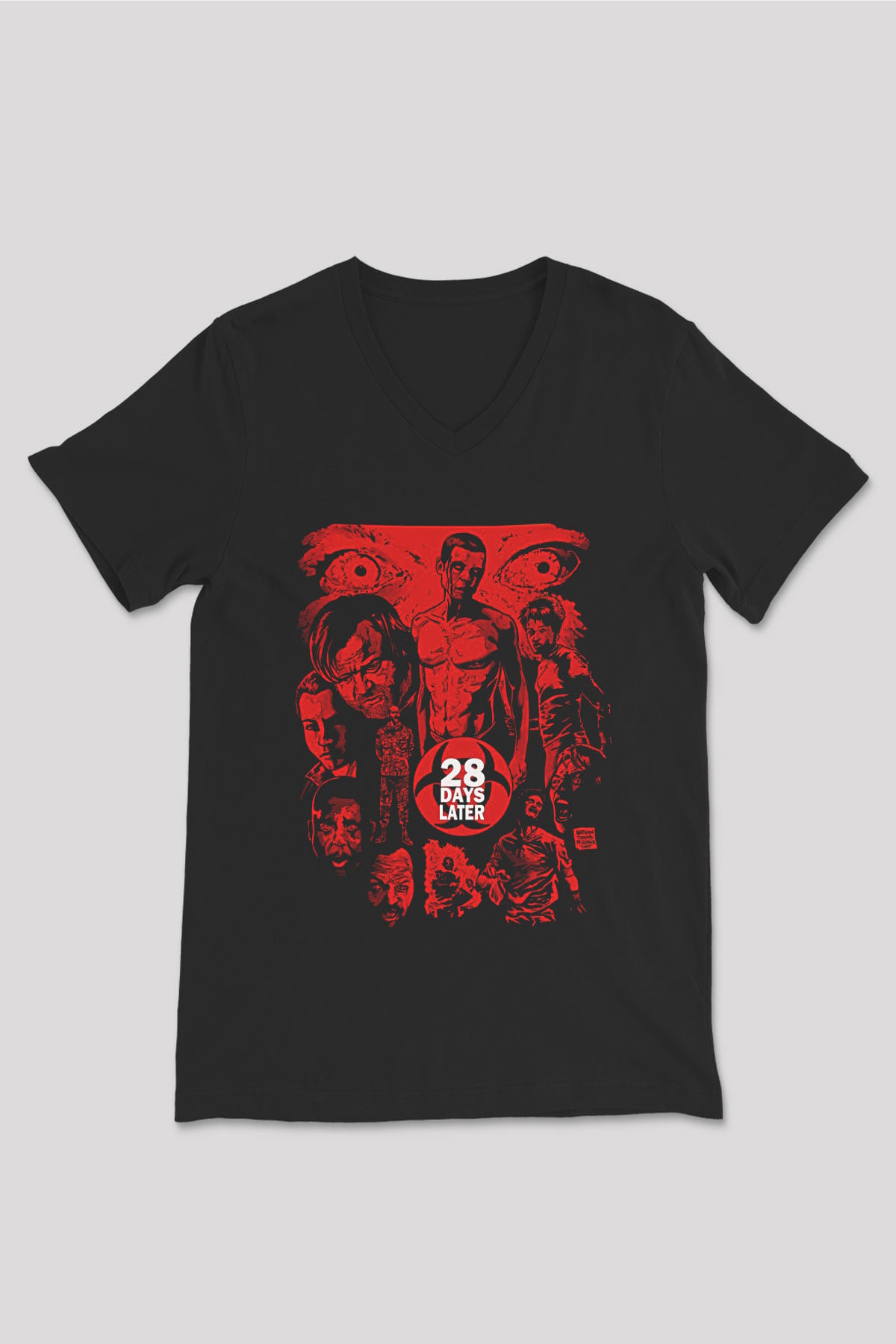 28 Days Later Baskılı Unisex Siyah V Yaka Tişört - Tshirt