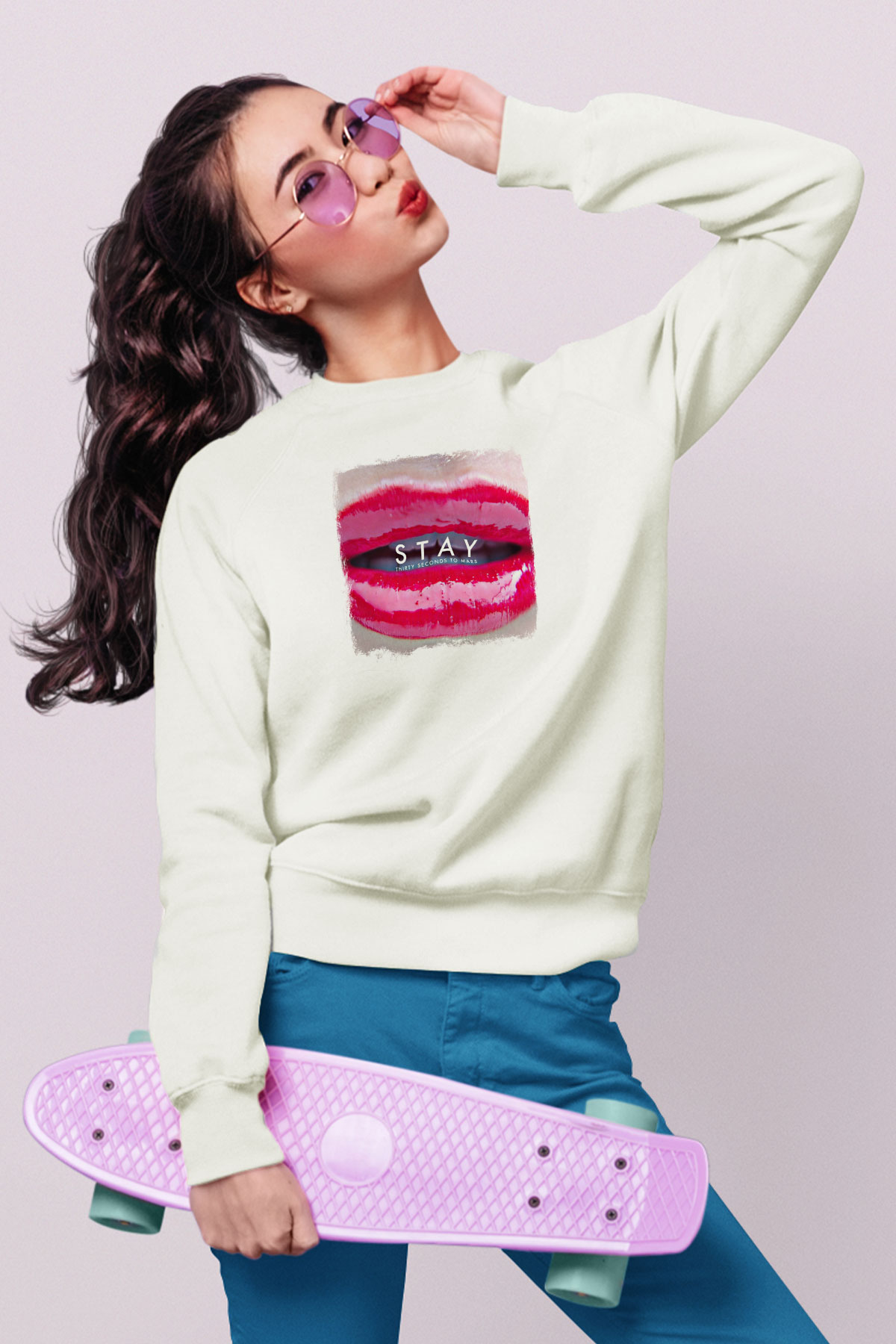 30 Seconds To Mars Baskılı Unisex Beyaz Sweatshirt