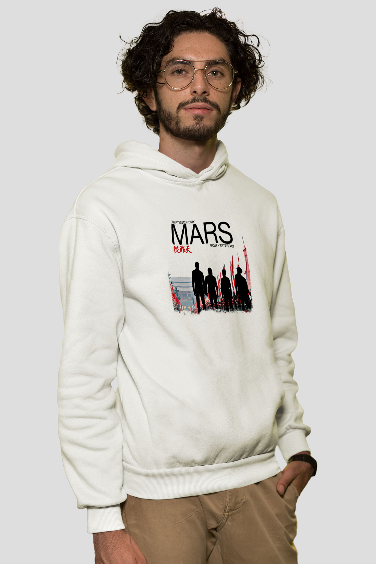 30 Seconds To Mars Baskılı Unisex Beyaz Hoodie
