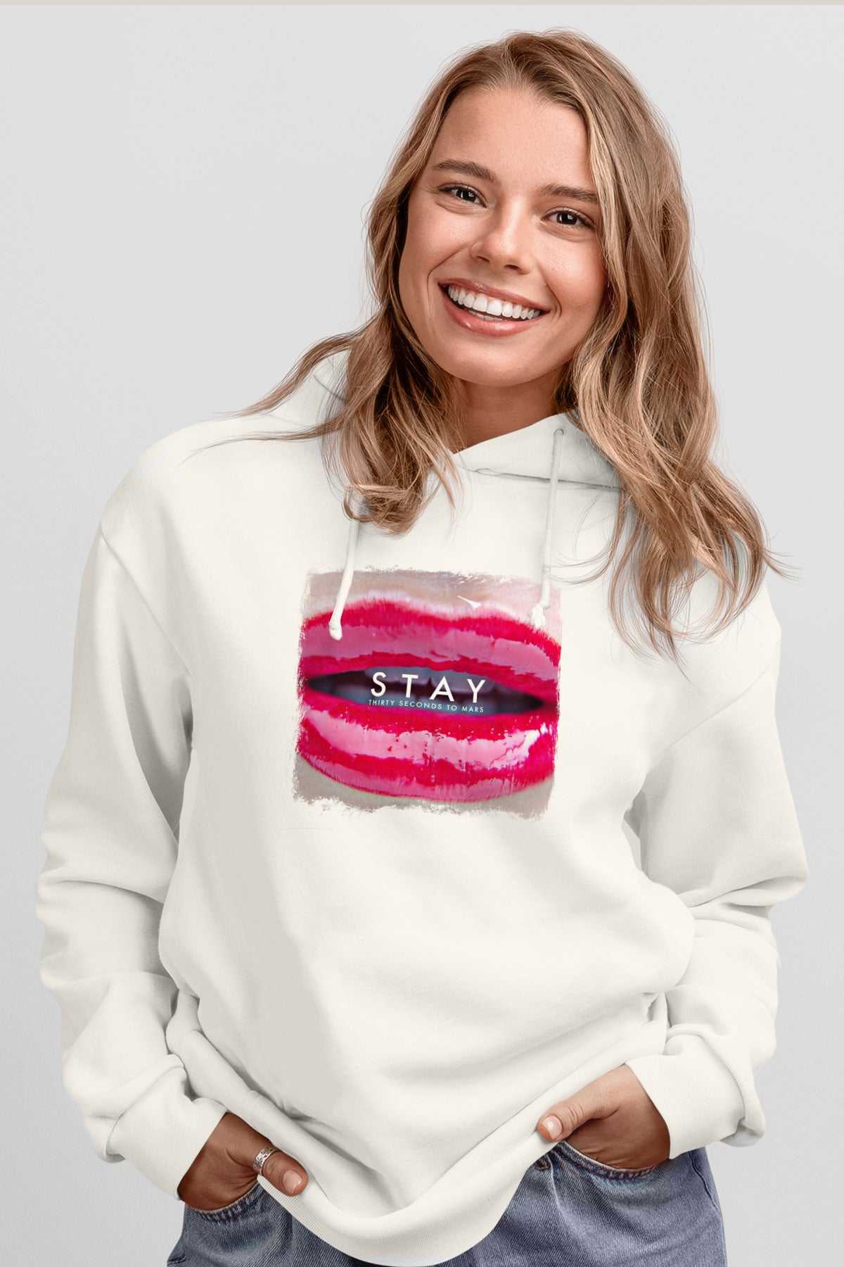 30 Seconds To Mars Baskılı Unisex Beyaz Hoodie
