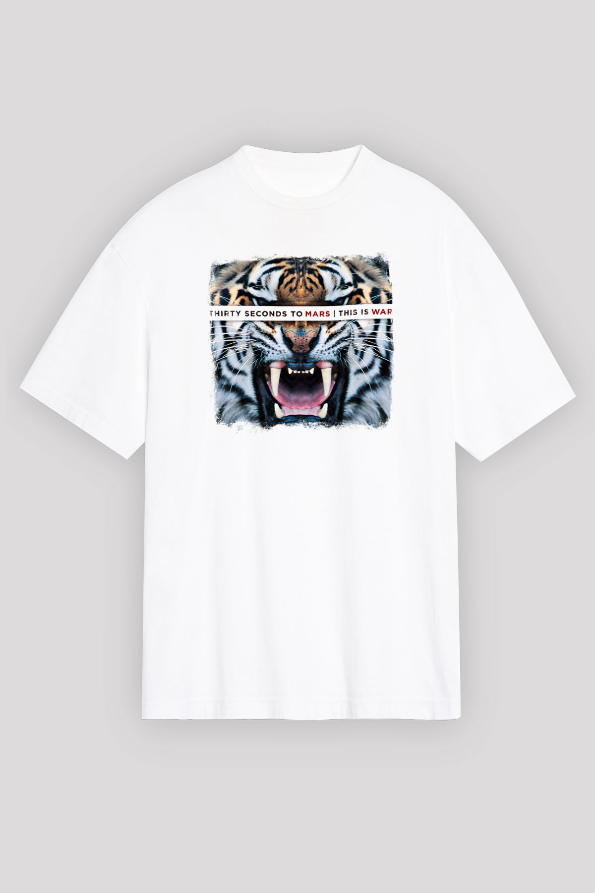 30 Seconds To Mars Baskılı Unisex Beyaz Oversize Tişört