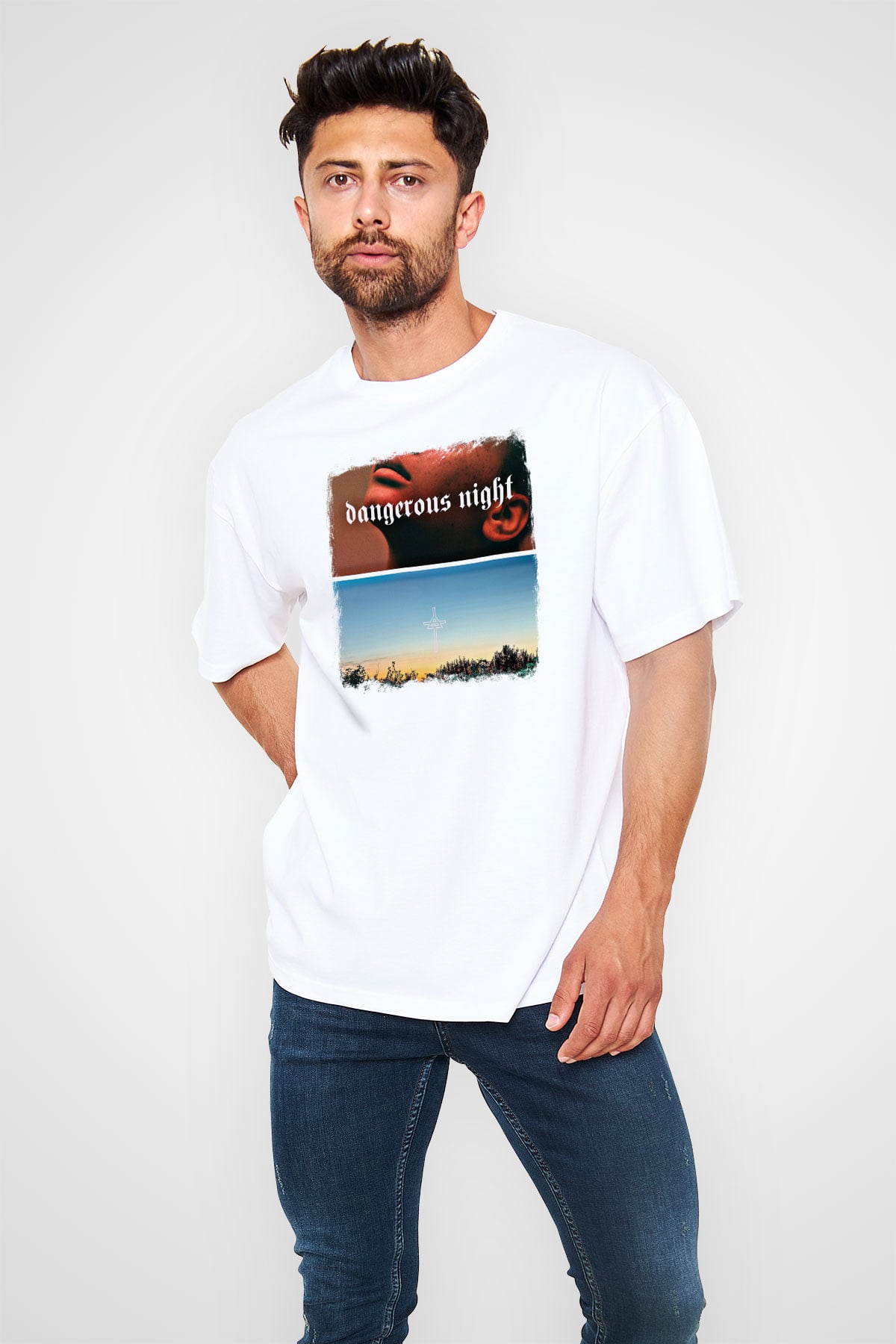 30 Seconds To Mars Baskılı Unisex Beyaz Oversize Tişört