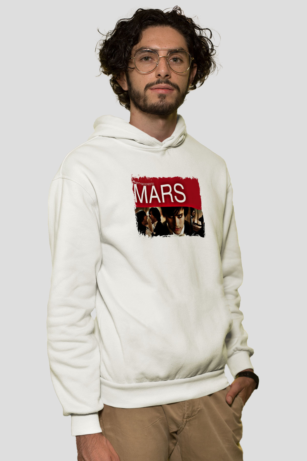 30 Seconds To Mars Baskılı Unisex Beyaz Hoodie