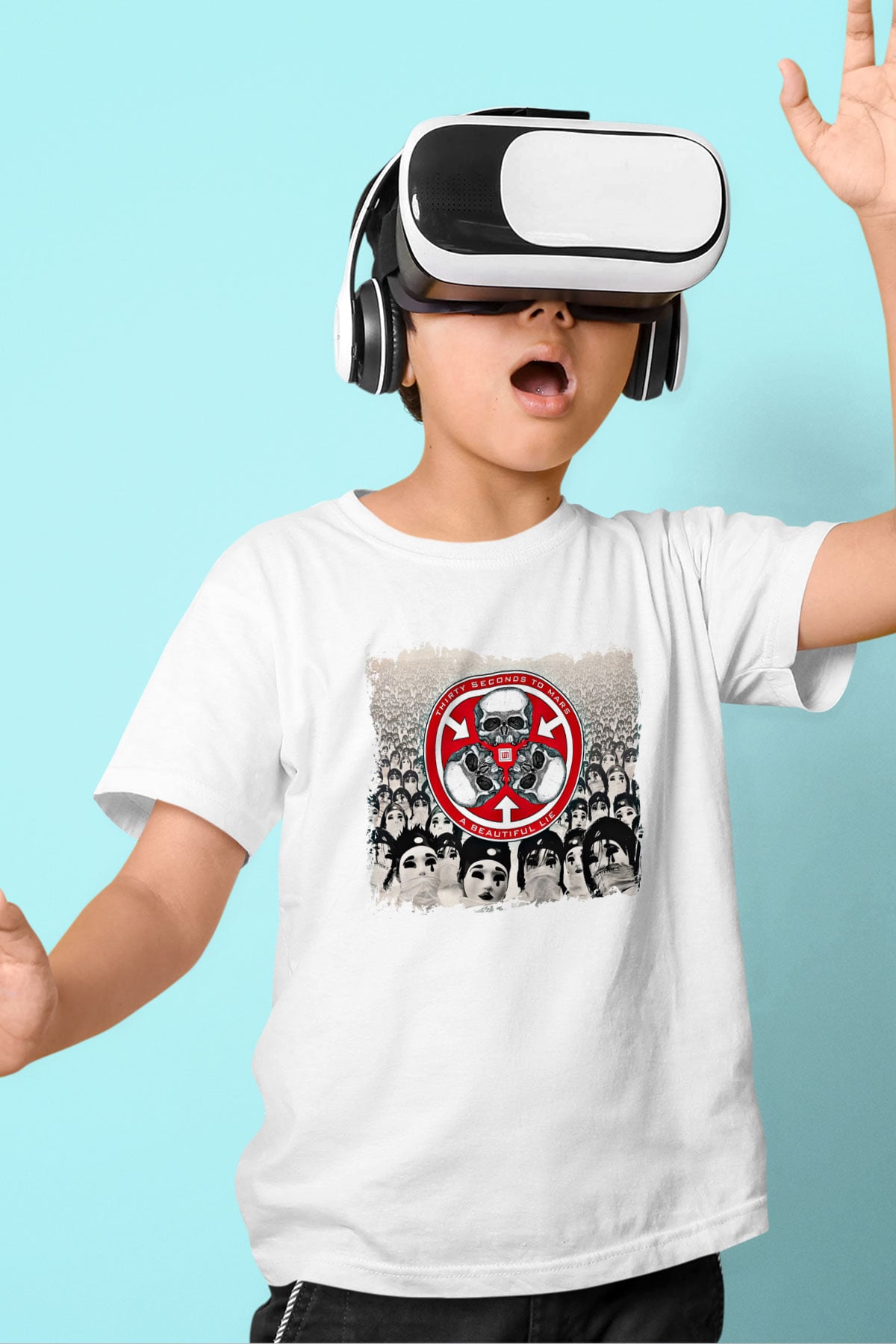30 Seconds To Mars Baskılı Unisex Beyaz Çocuk Tişört