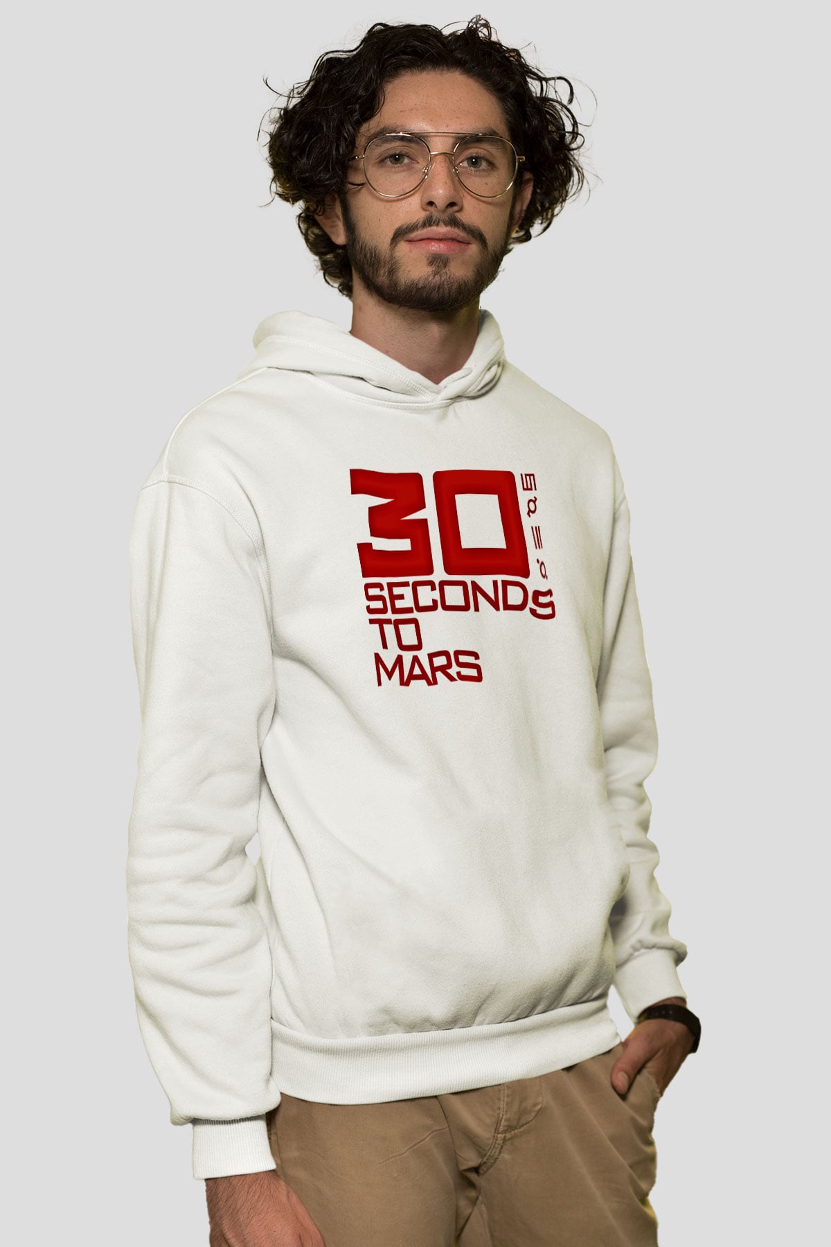 30 Seconds To Mars Baskılı Unisex Beyaz Hoodie