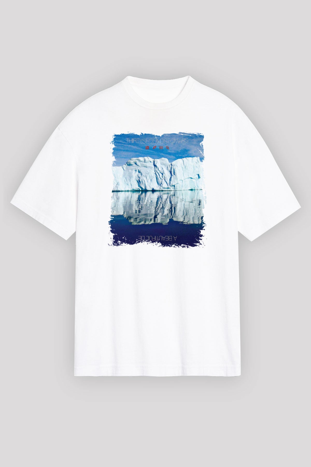 30 Seconds To Mars Baskılı Unisex Beyaz Oversize Tişört