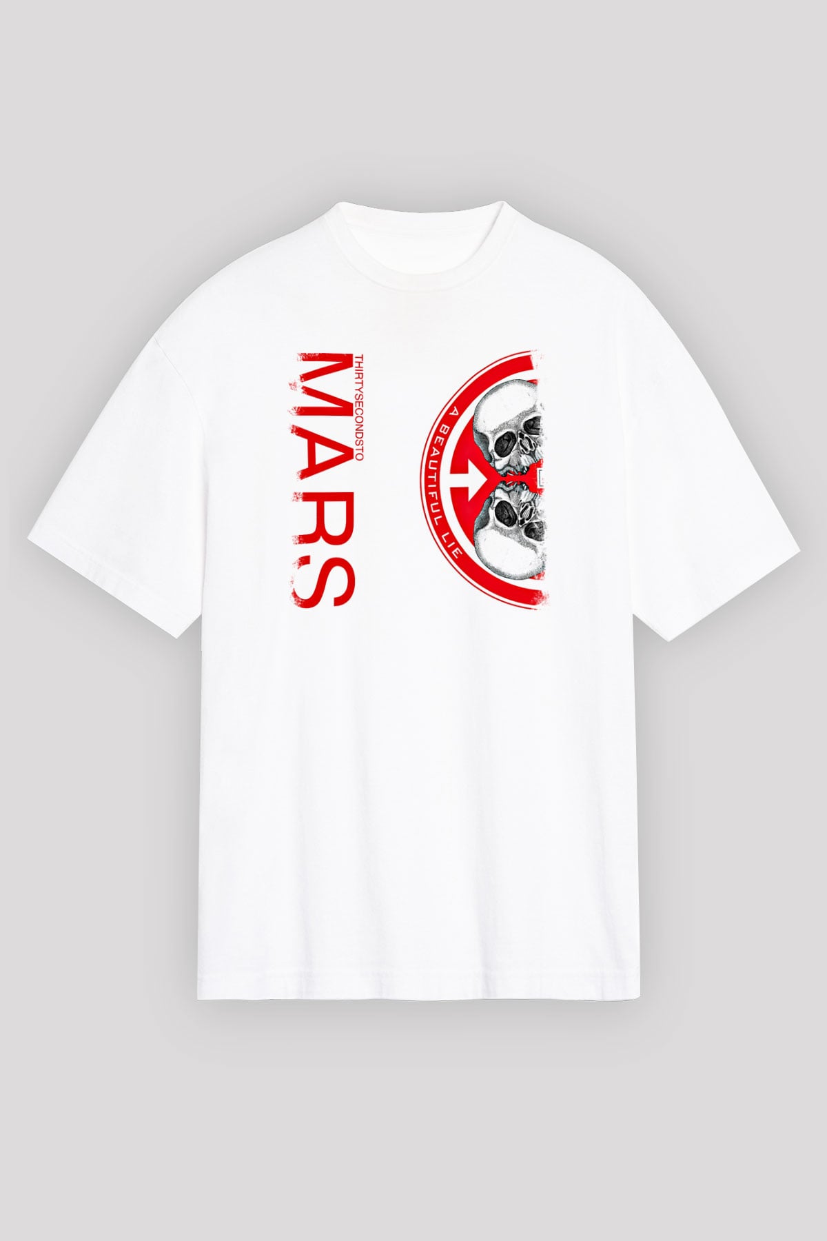 30 Seconds To Mars Baskılı Unisex Beyaz Oversize Tişört