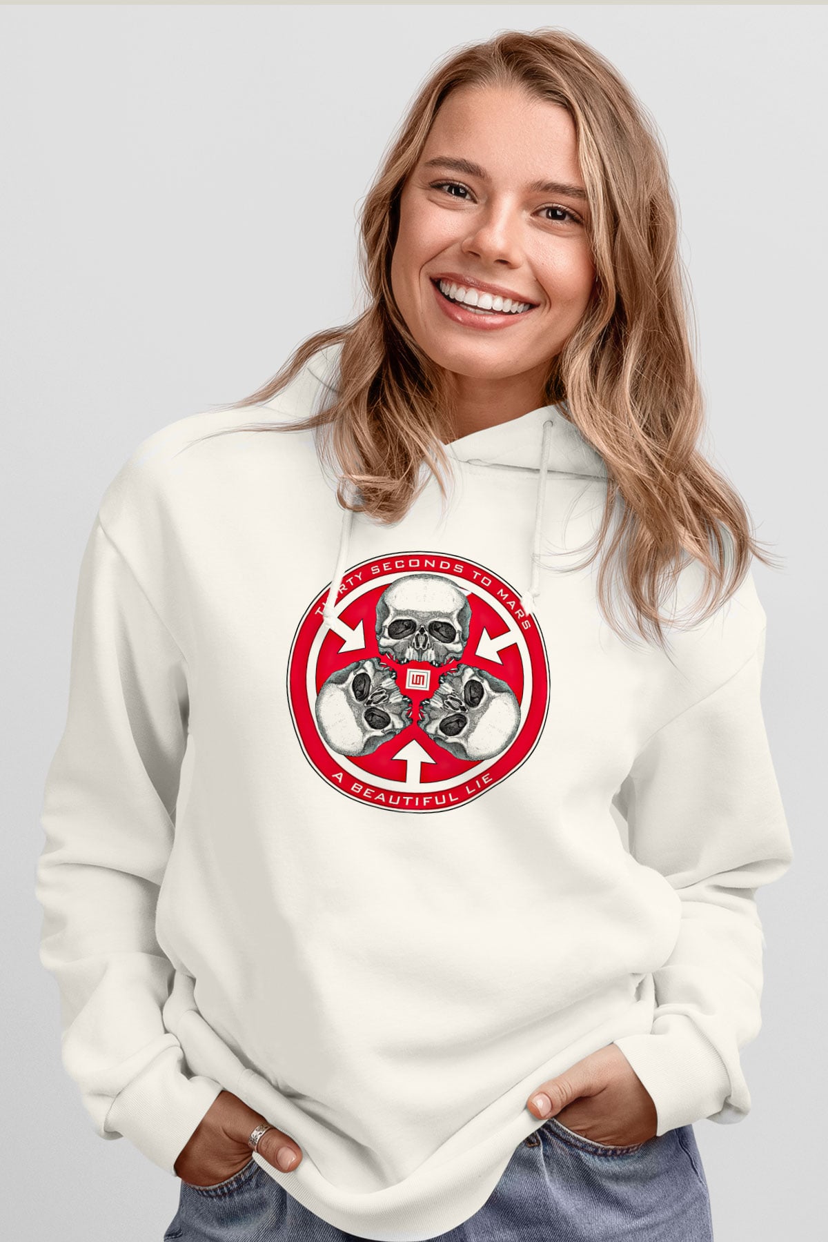 30 Seconds To Mars Baskılı Unisex Beyaz Hoodie