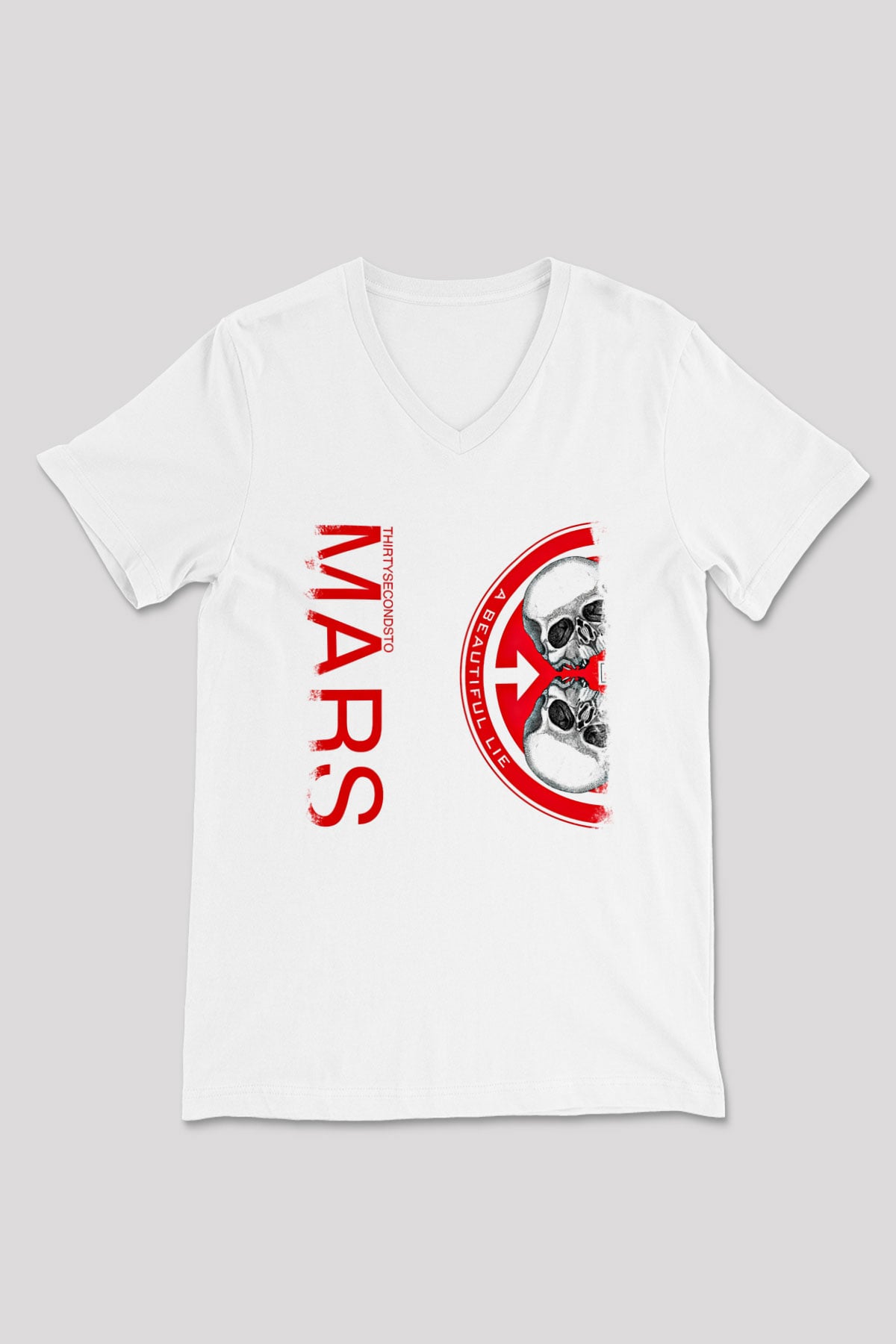 30 Seconds To Mars Baskılı Unisex Beyaz V Yaka Tişört