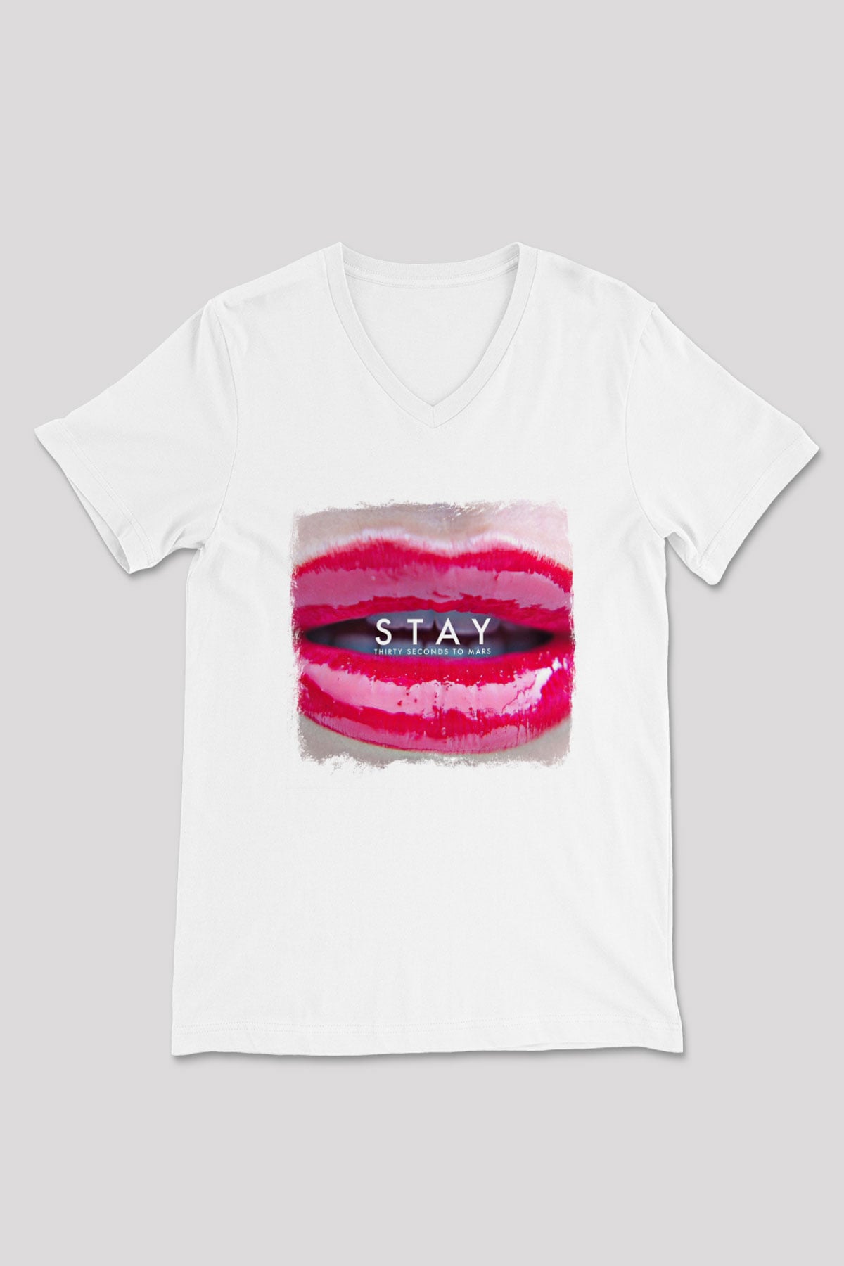 30 Seconds To Mars Baskılı Unisex Beyaz V Yaka Tişört