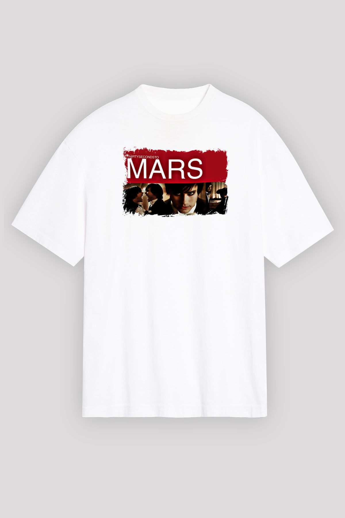 30 Seconds To Mars Baskılı Unisex Beyaz Oversize Tişört