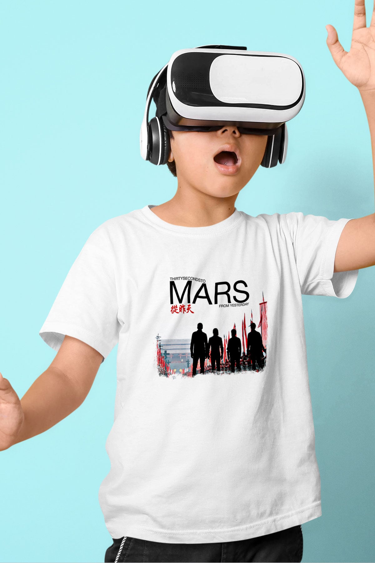 30 Seconds To Mars Baskılı Unisex Beyaz Çocuk Tişört