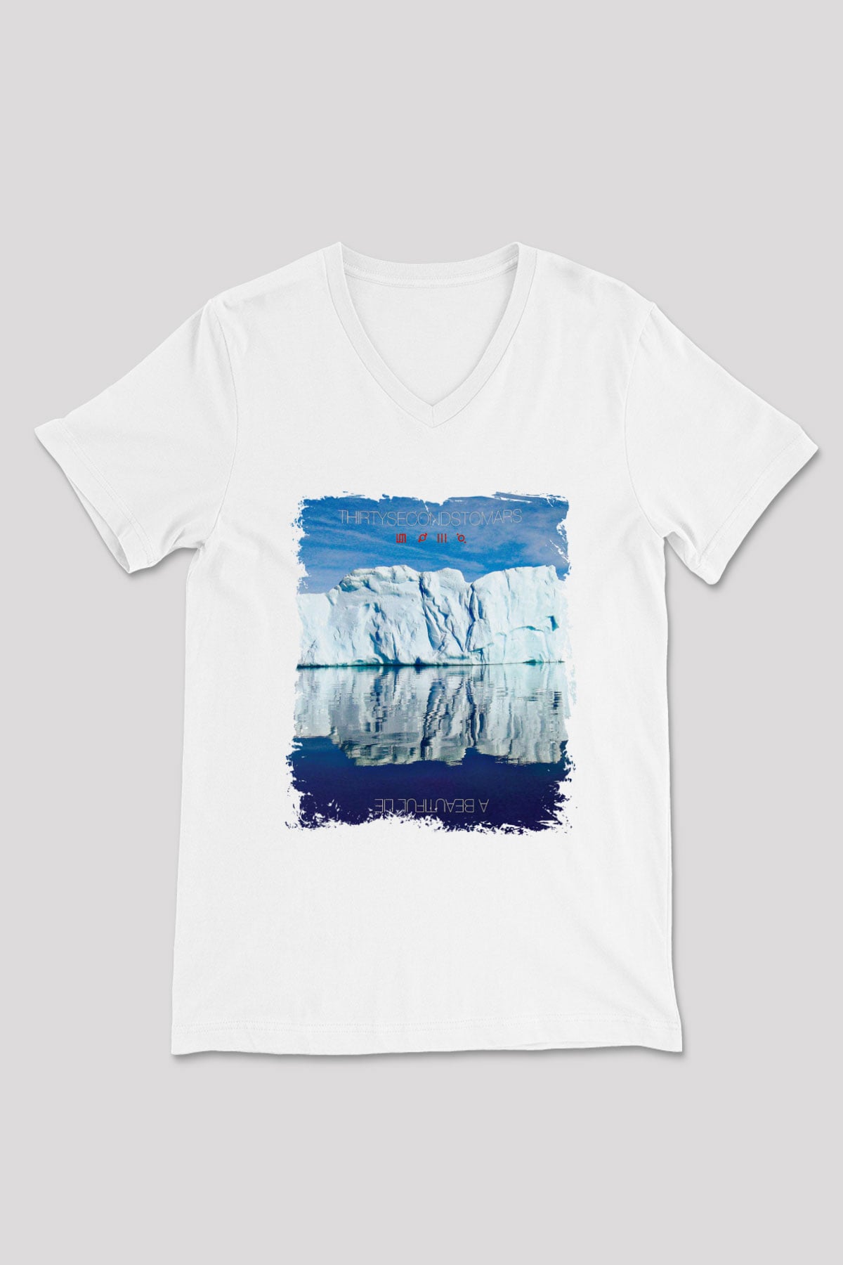 30 Seconds To Mars Baskılı Unisex Beyaz V Yaka Tişört