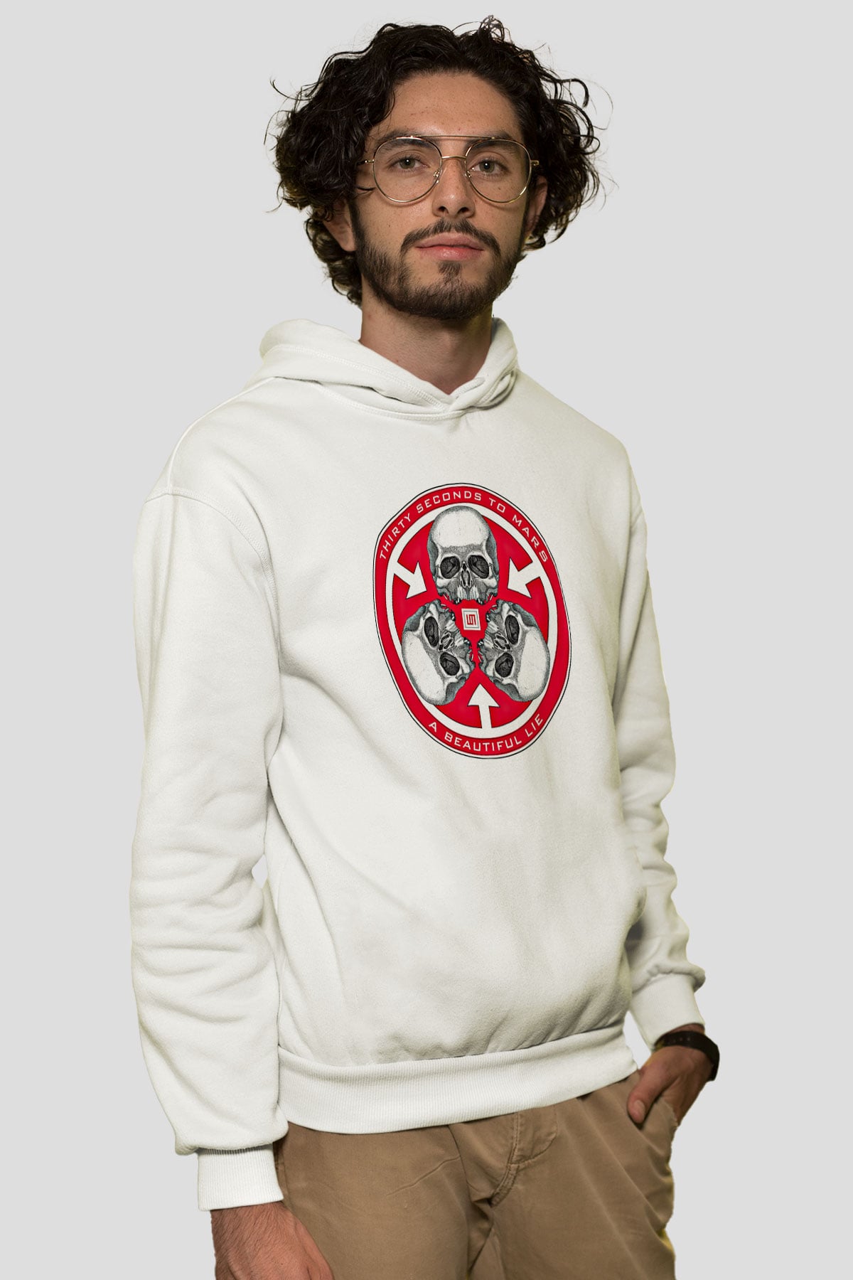 30 Seconds To Mars Baskılı Unisex Beyaz Hoodie