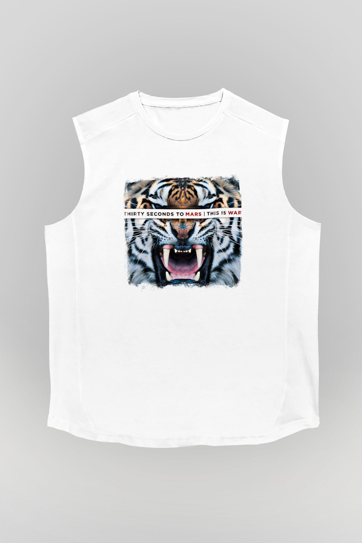 30 Seconds To Mars Baskılı Unisex Beyaz Kolsuz Tişört