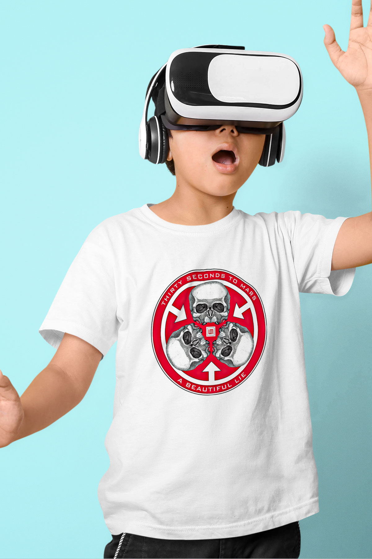 30 Seconds To Mars Baskılı Unisex Beyaz Çocuk Tişört