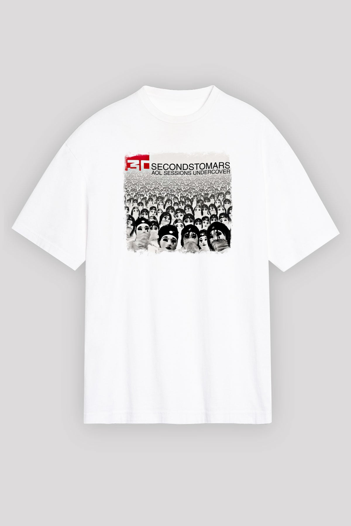 30 Seconds To Mars Baskılı Unisex Beyaz Oversize Tişört