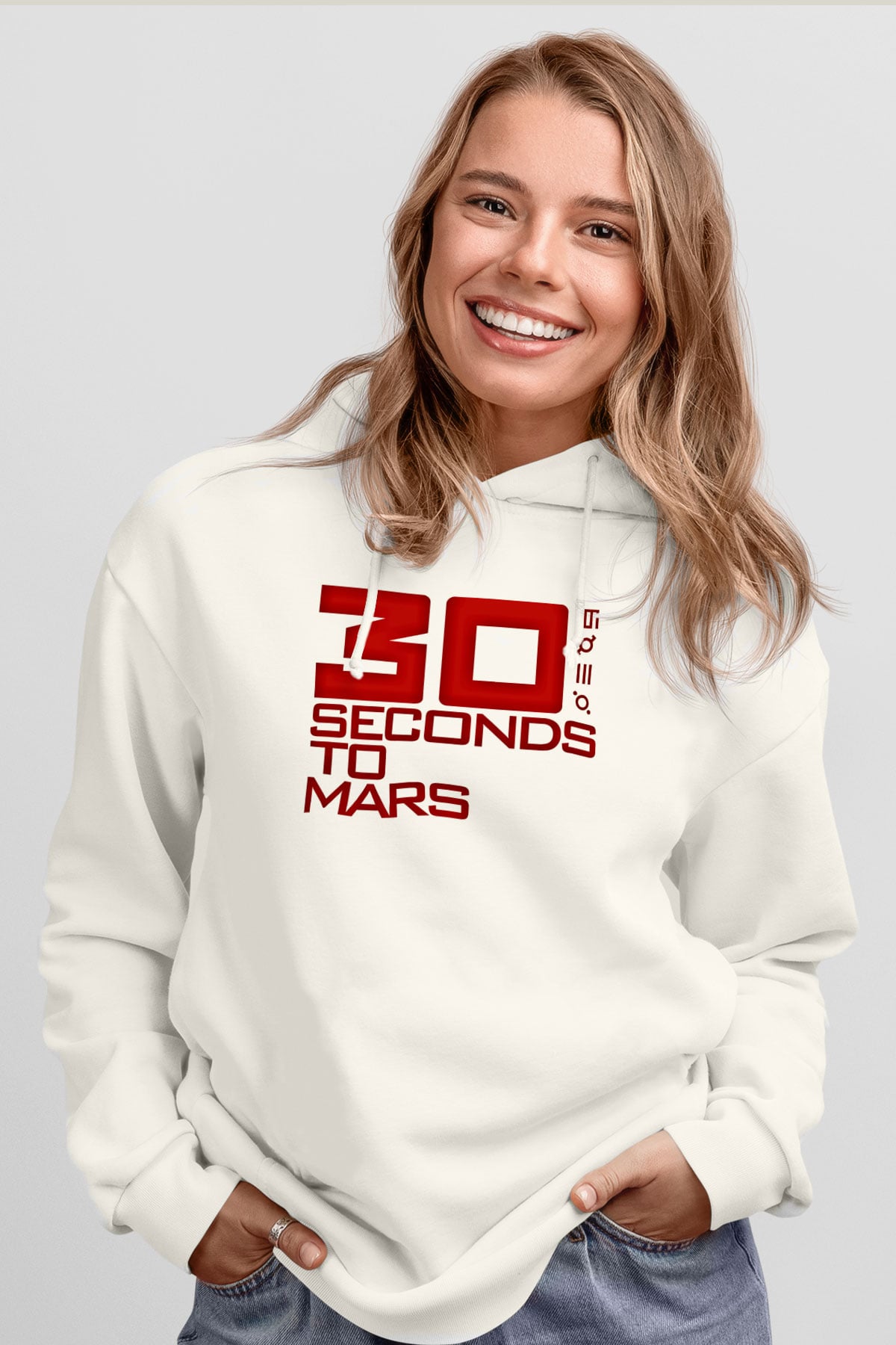 30 Seconds To Mars Baskılı Unisex Beyaz Hoodie