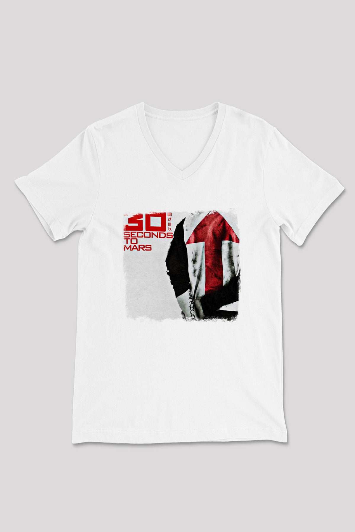 30 Seconds To Mars Baskılı Unisex Beyaz V Yaka Tişört