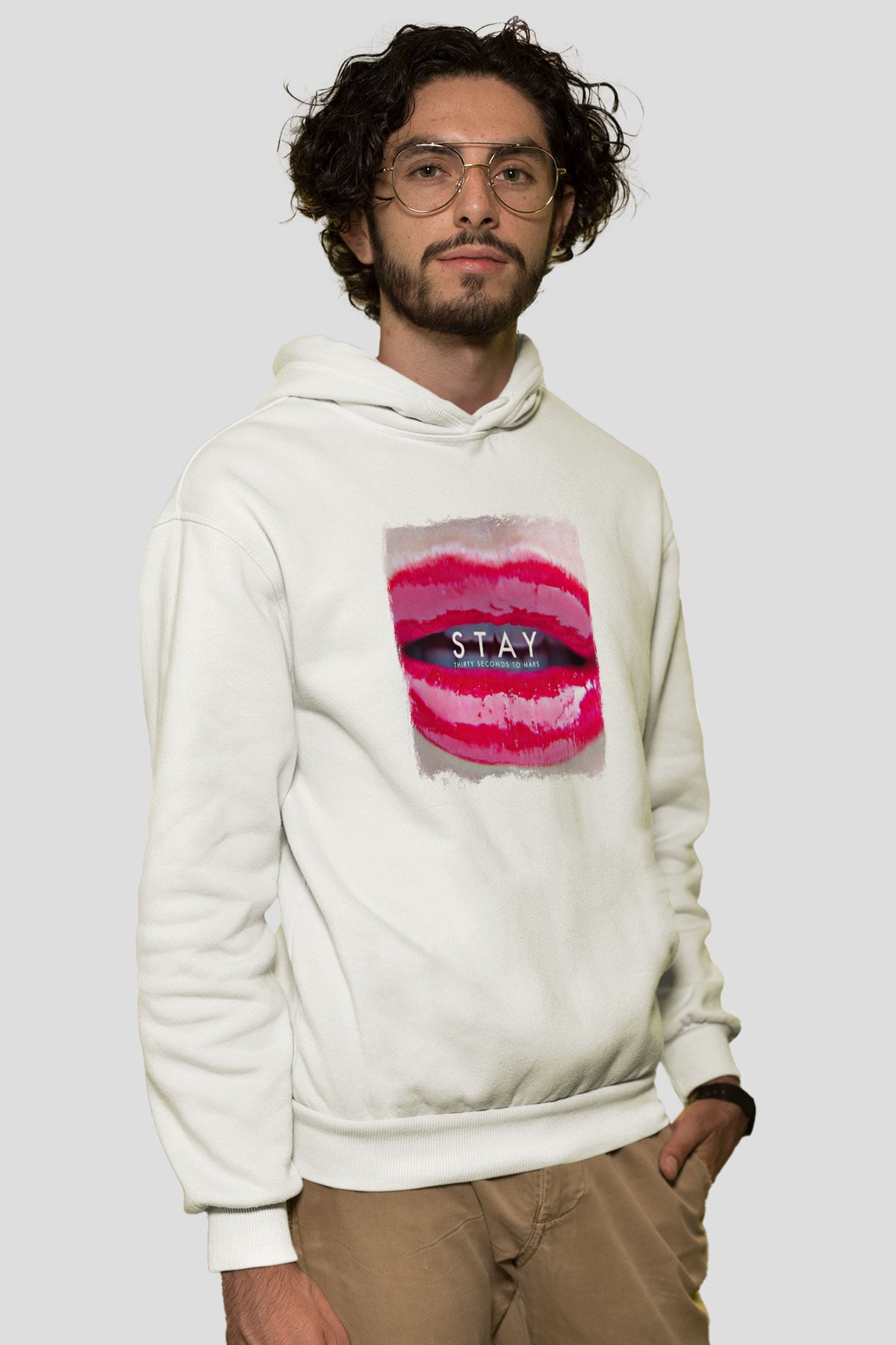 30 Seconds To Mars Baskılı Unisex Beyaz Hoodie