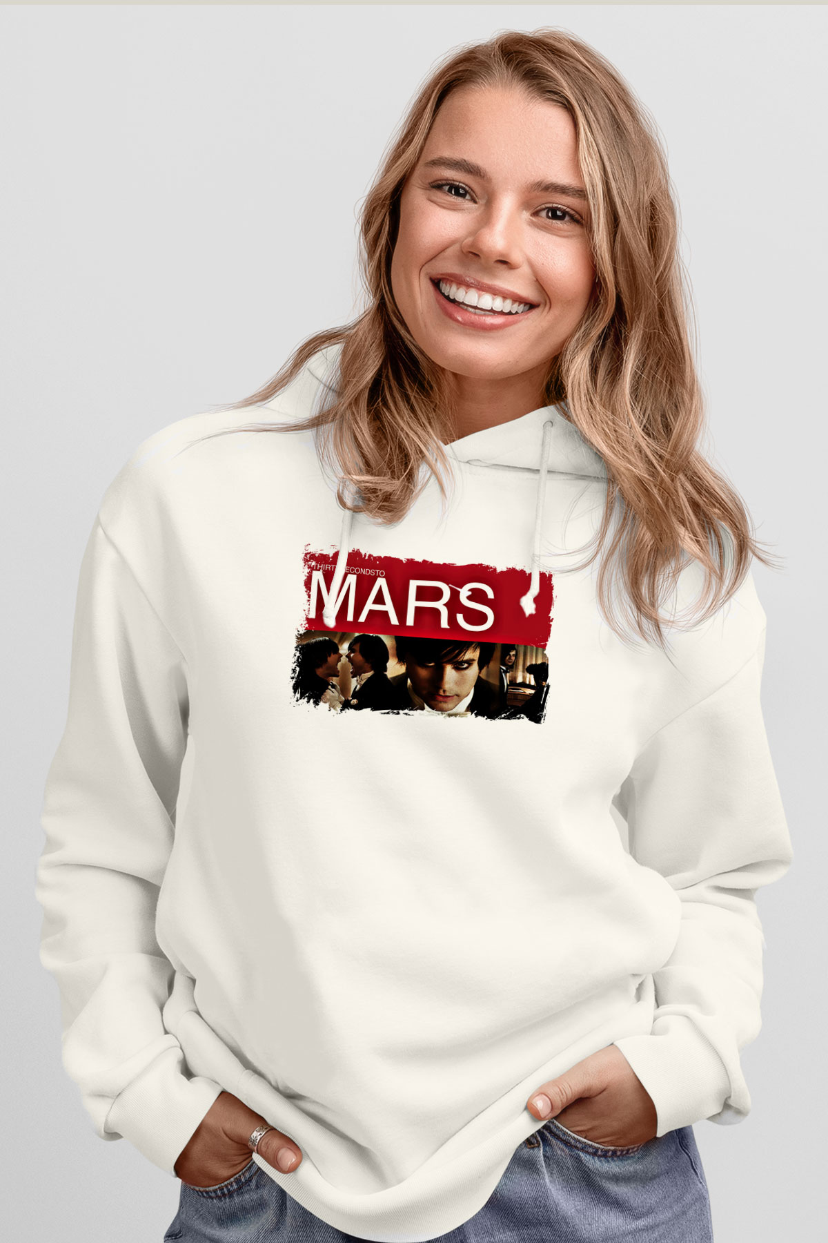 30 Seconds To Mars Baskılı Unisex Beyaz Hoodie