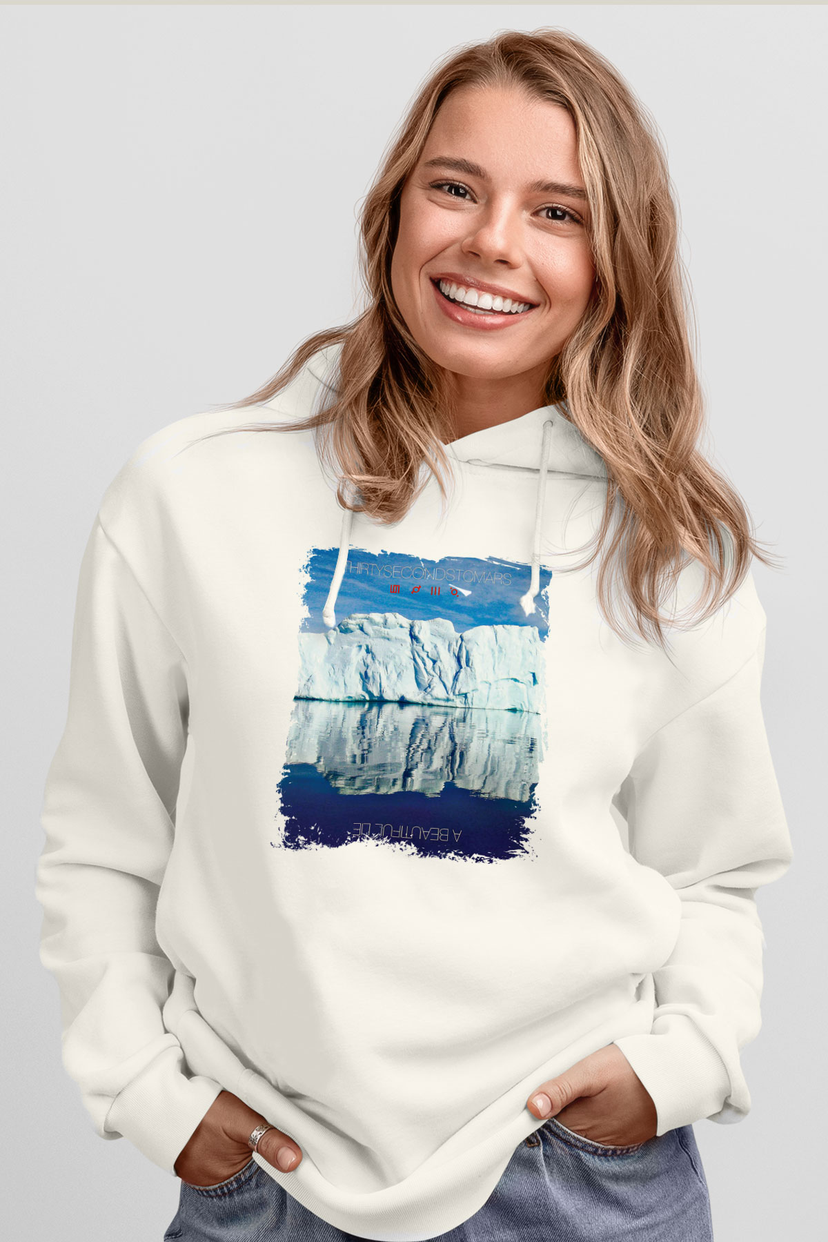 30 Seconds To Mars Baskılı Unisex Beyaz Hoodie