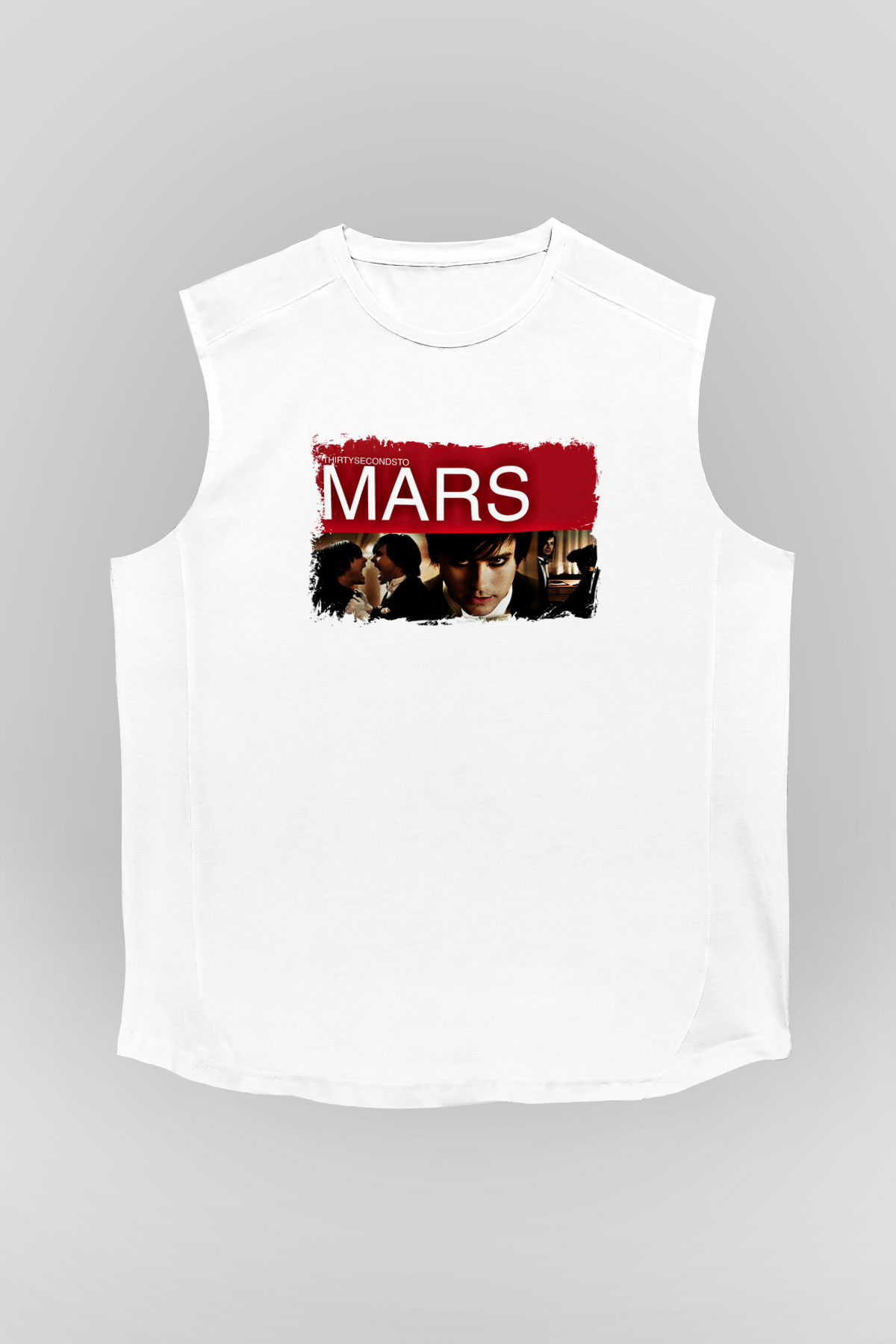 30 Seconds To Mars Baskılı Unisex Beyaz Kolsuz Tişört