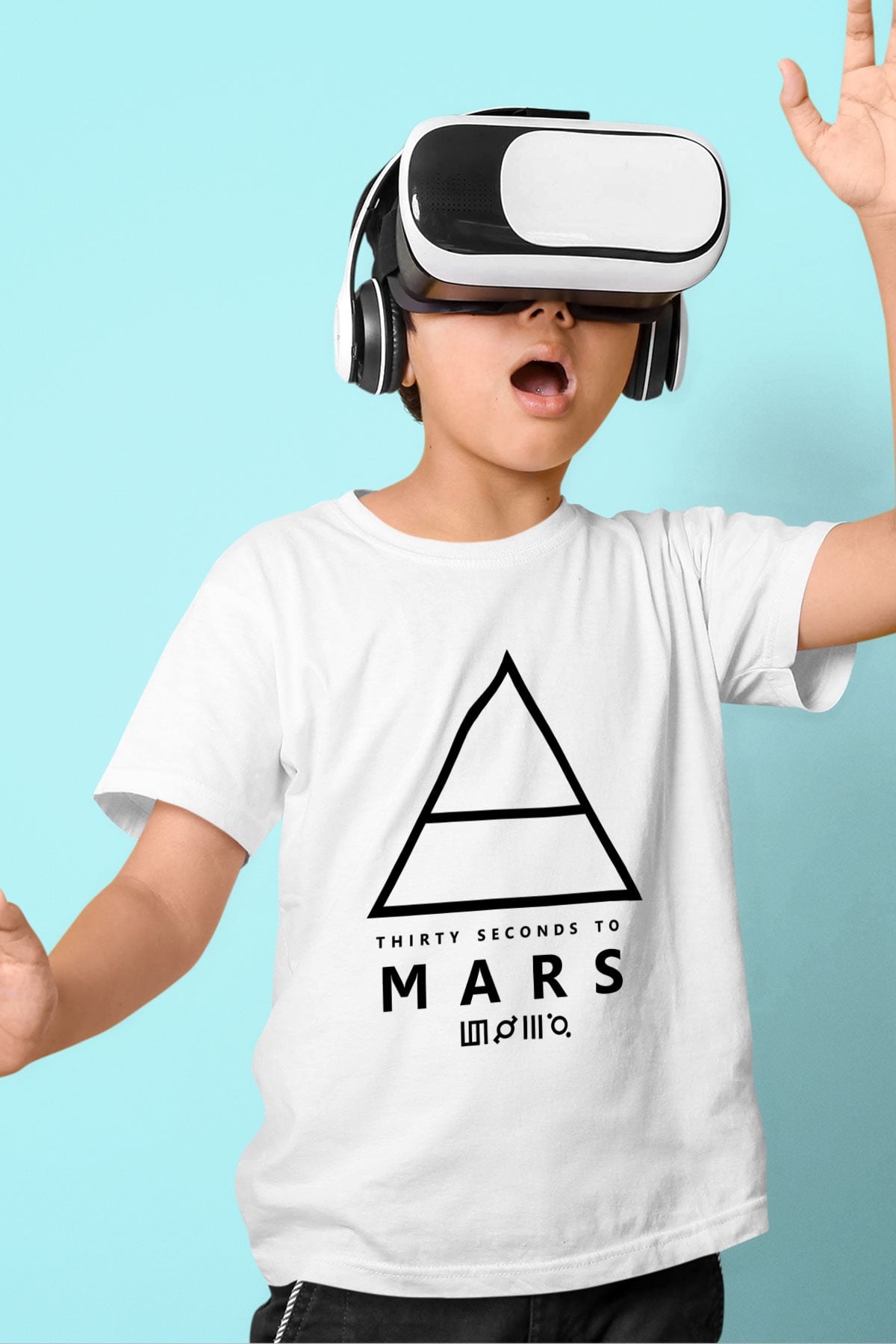 30 Seconds To Mars Baskılı Unisex Beyaz Çocuk Tişört
