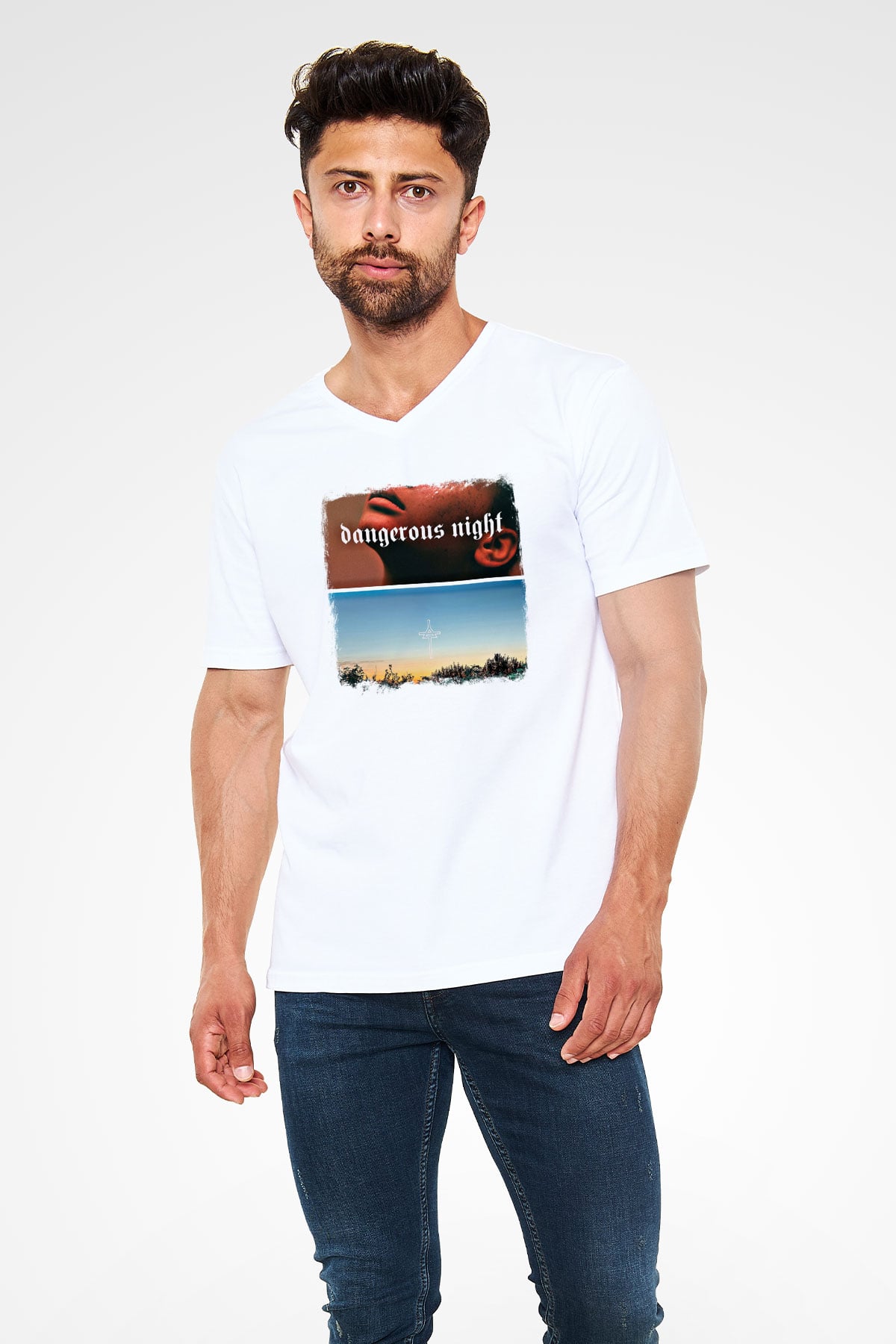30 Seconds To Mars Baskılı Unisex Beyaz V Yaka Tişört