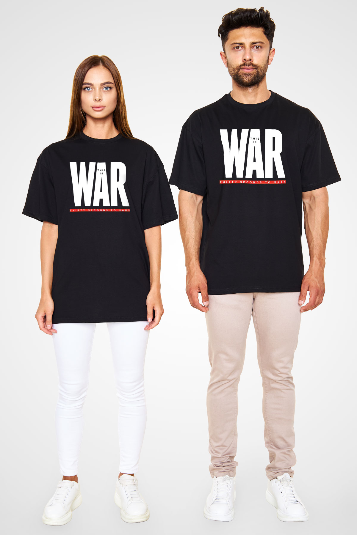 30 Seconds To Mars Baskılı Unisex Siyah Oversize Tişört