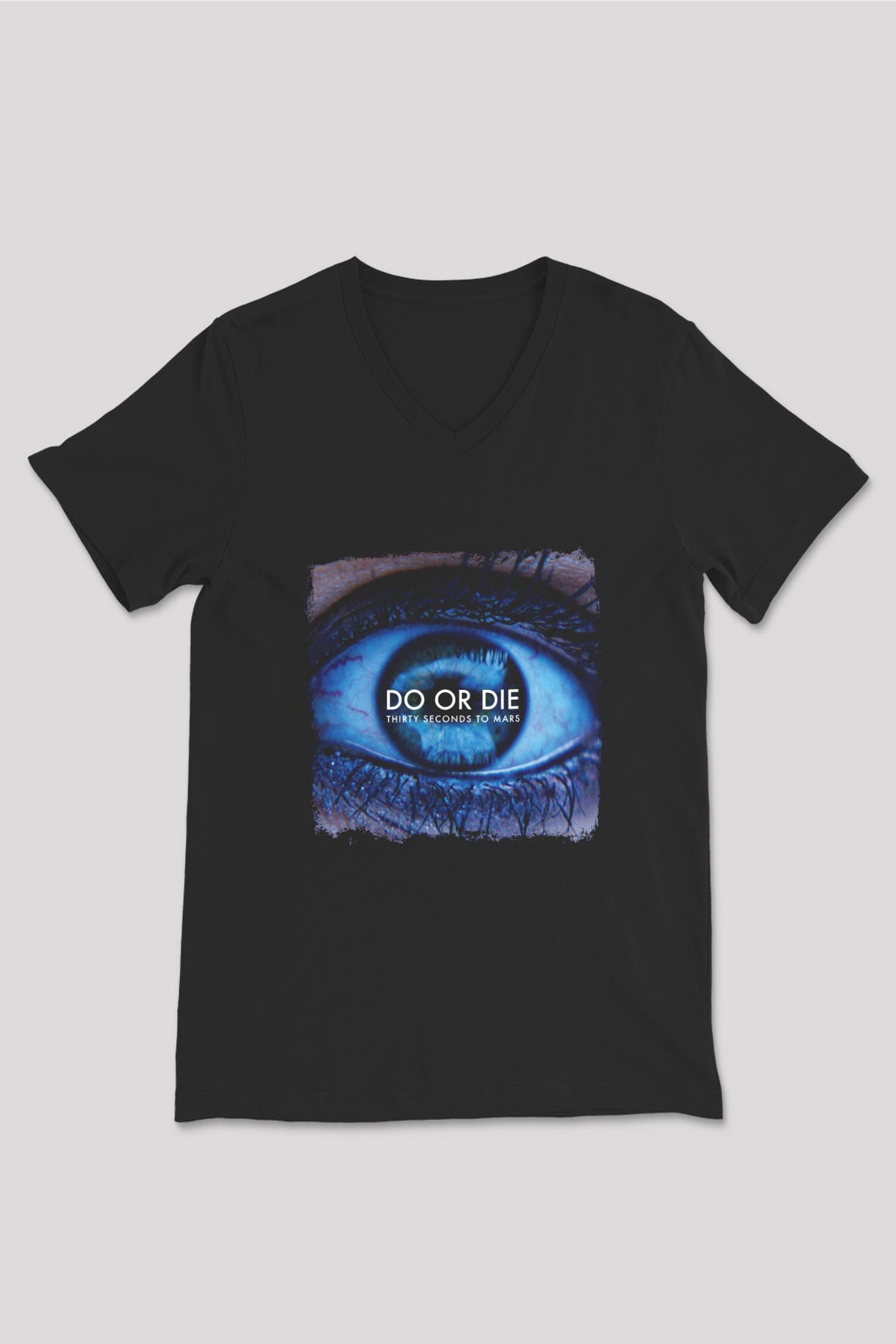 30 Seconds To Mars Baskılı Unisex Siyah V Yaka Tişört