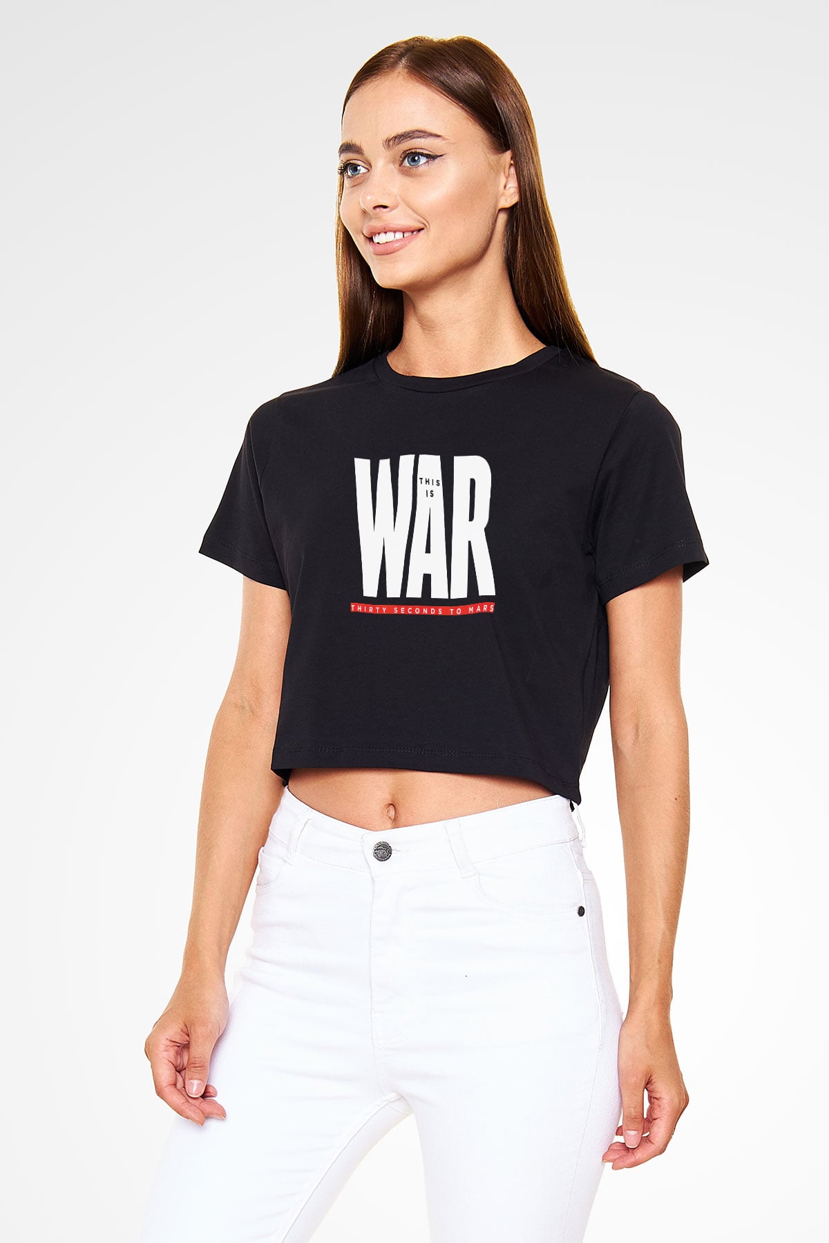 30 Seconds To Mars Baskılı Unisex Siyah Crop Top Tişört