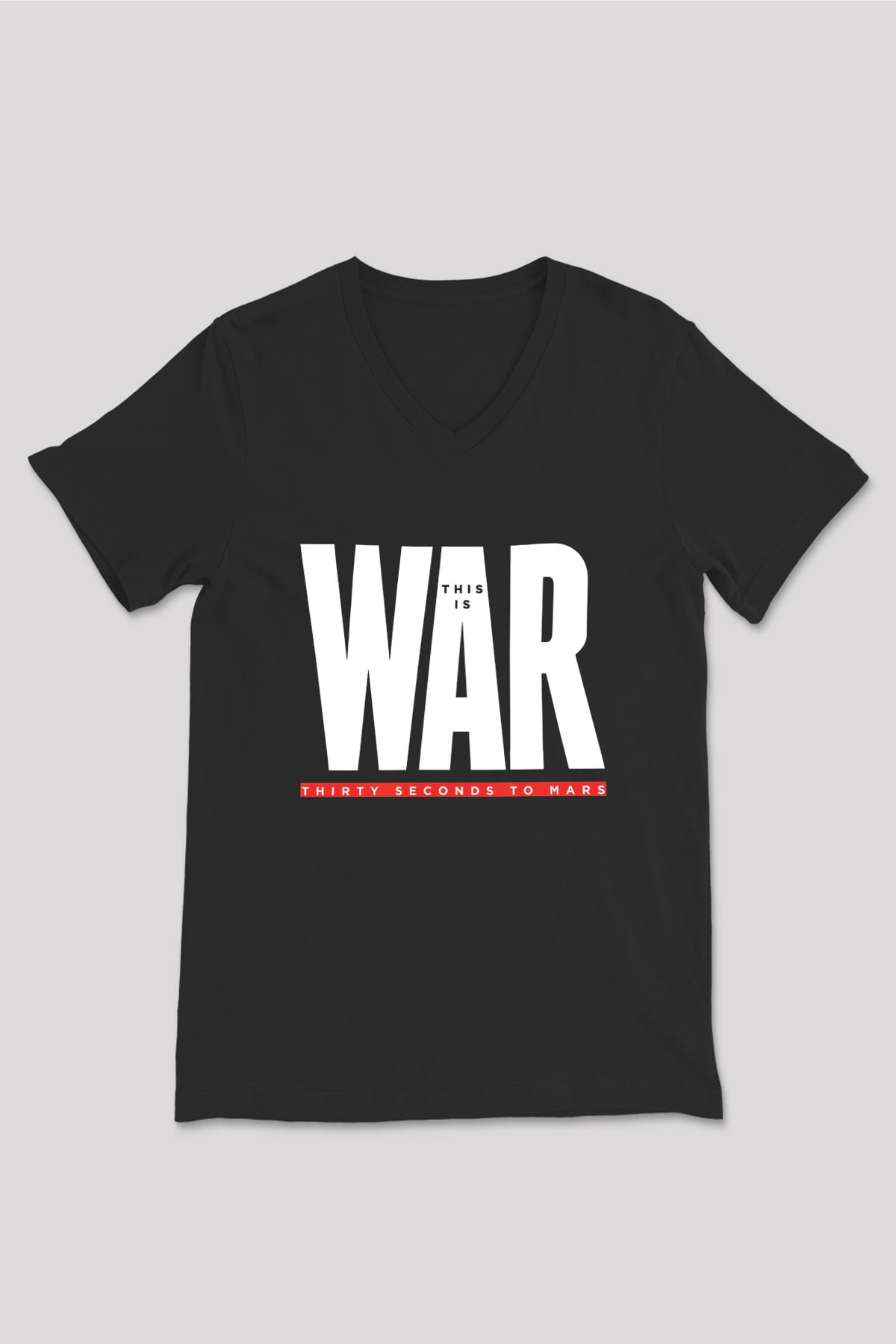 30 Seconds To Mars Baskılı Unisex Siyah V Yaka Tişört