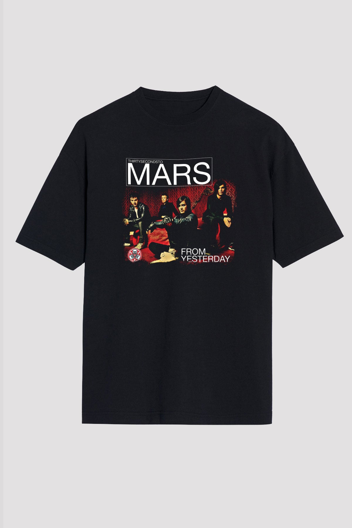 30 Seconds To Mars Baskılı Unisex Siyah Oversize Tişört